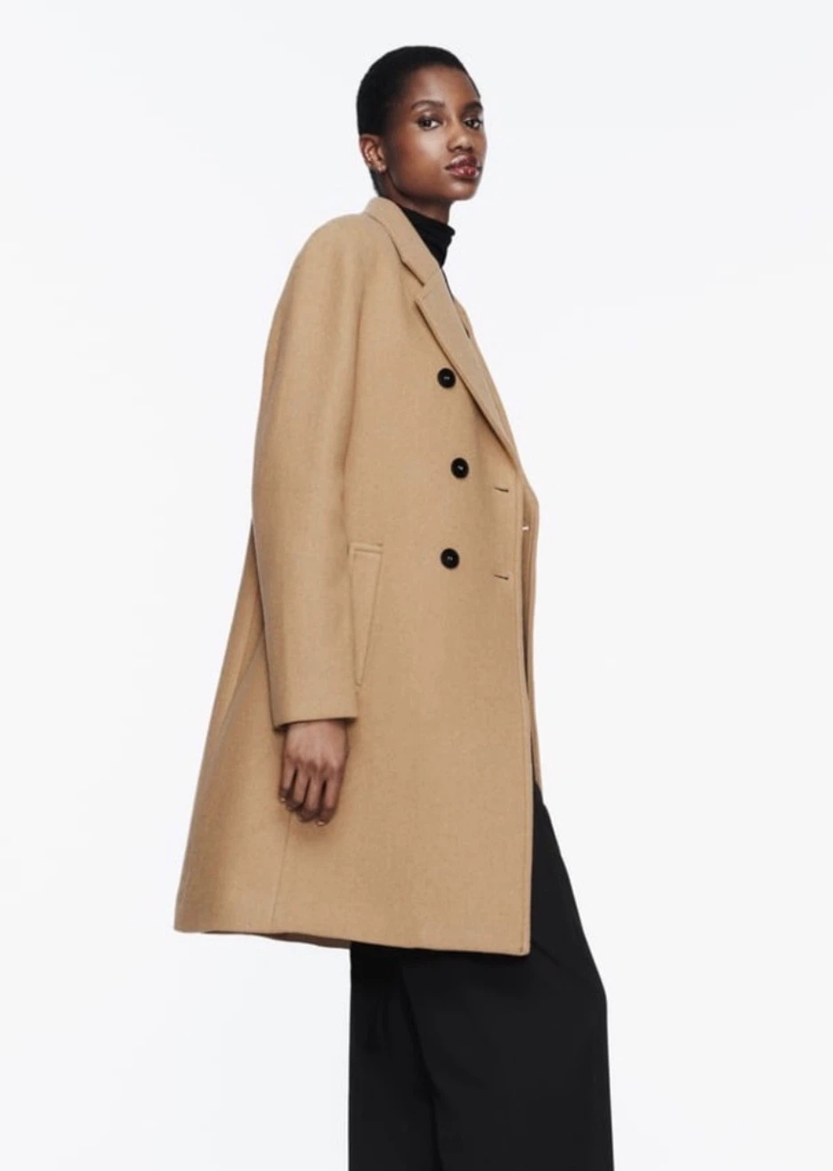Zara Double Breasted Wool Blend Taupe Brown Coat Small BNWT - photo 3