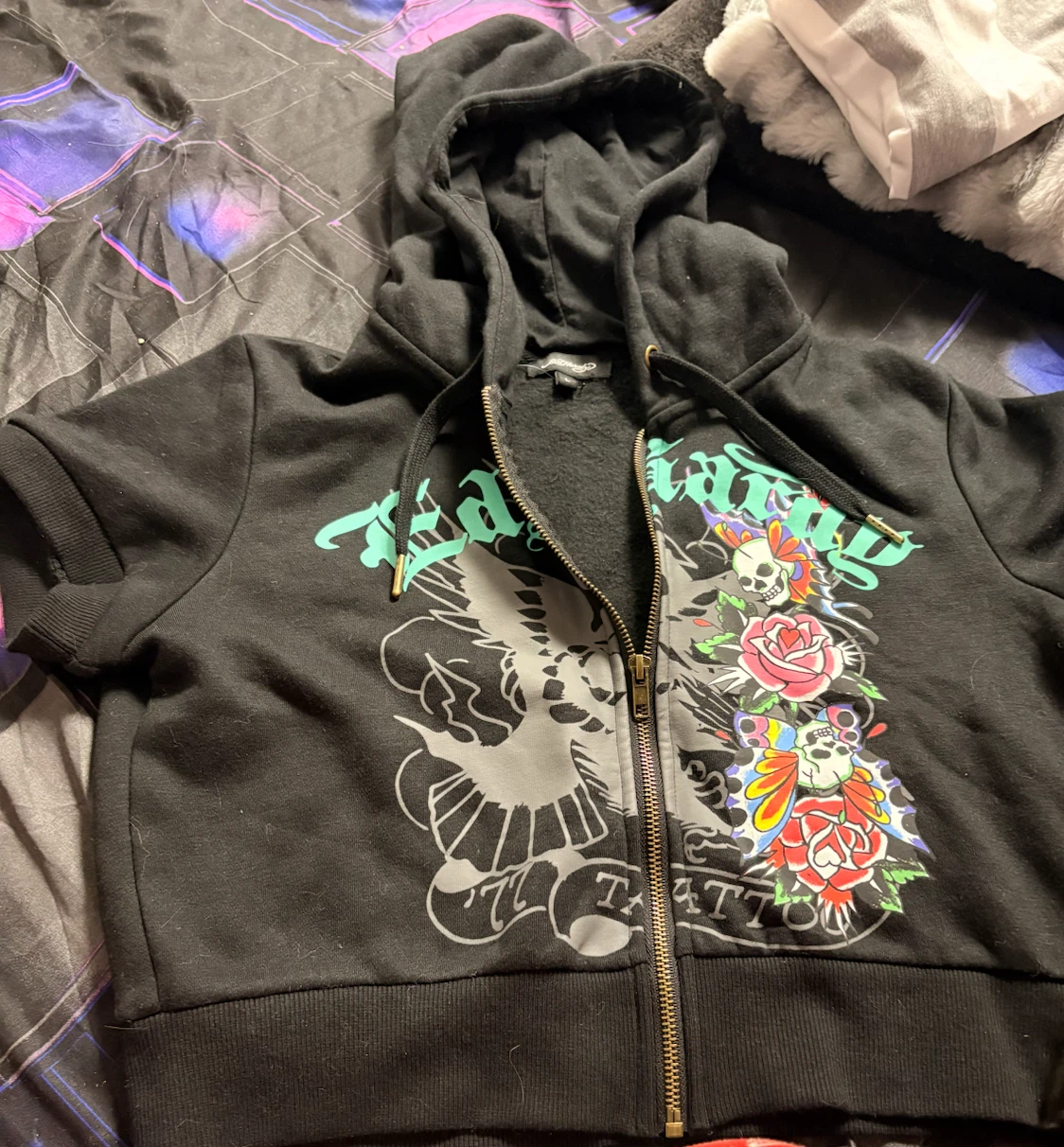 Ed Hardy Zip-Up Hoodie Black
