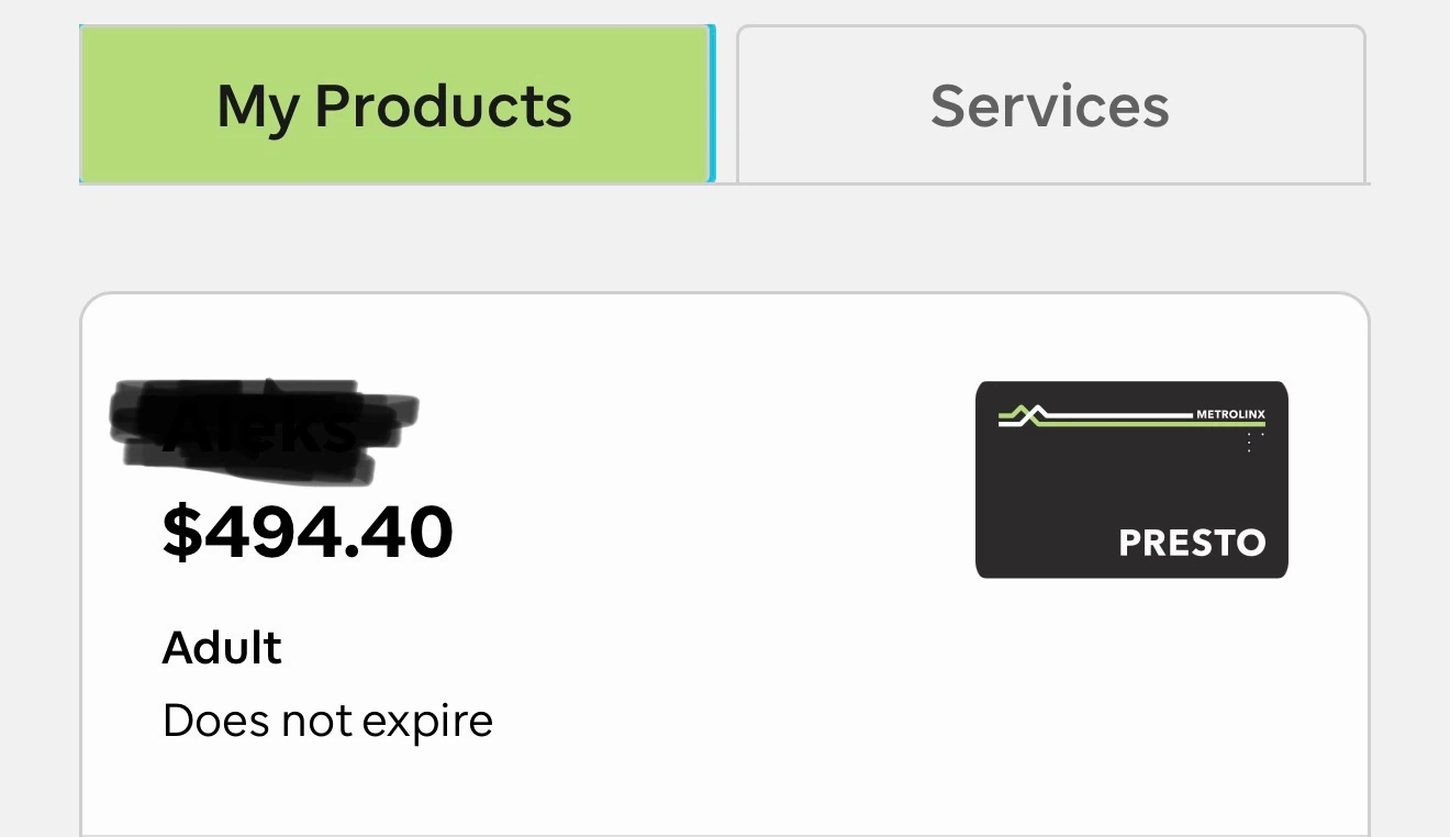 PRESTO Adult Transit Card with $494.40 Balance - photo 2
