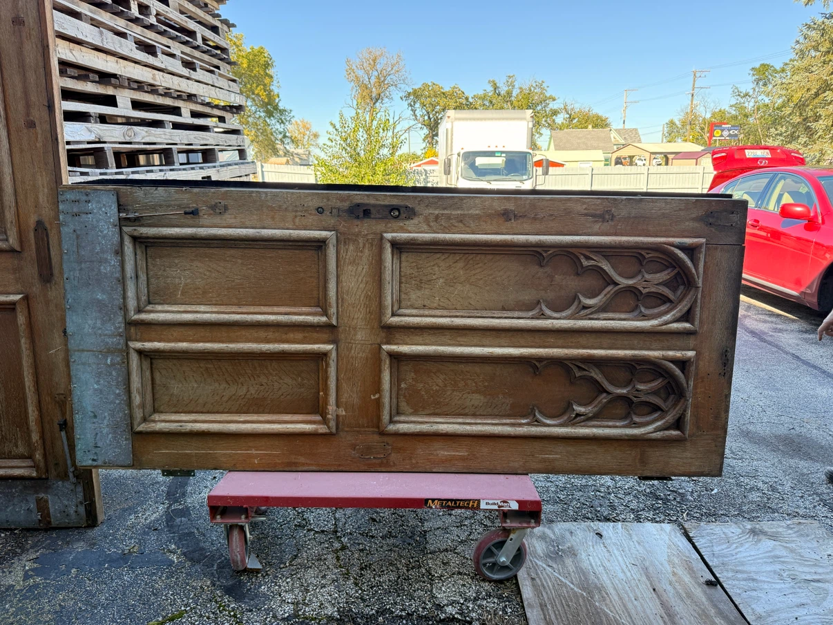Vintage Oak Wood Door with Gothic Detailing