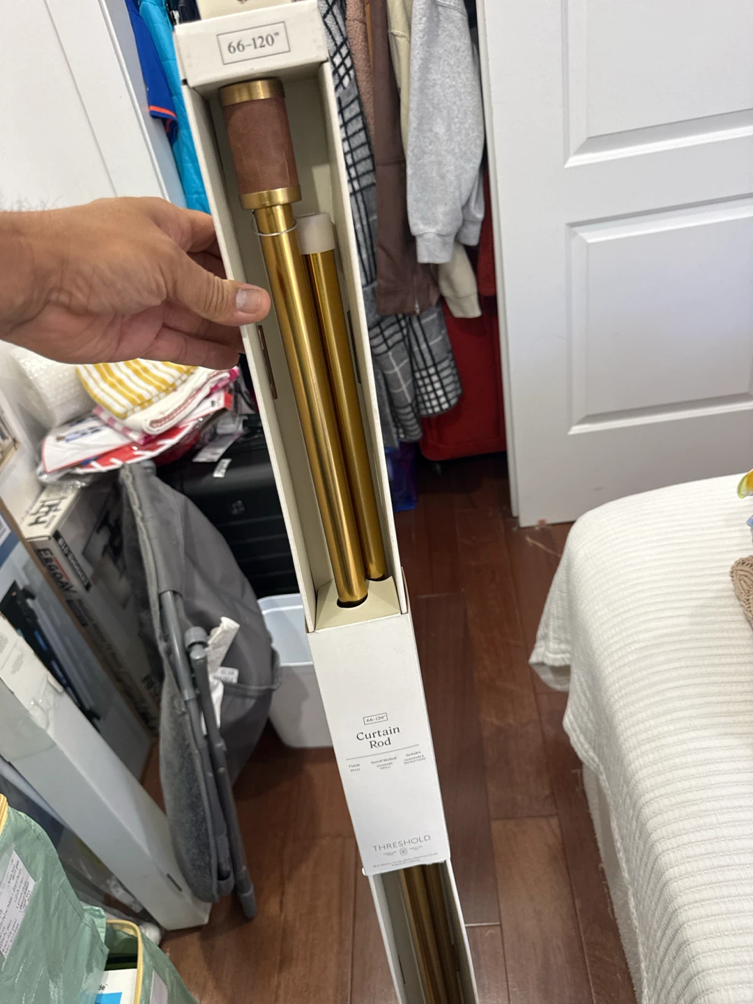 Threshold Curtain Rod, Brass, 66-120"