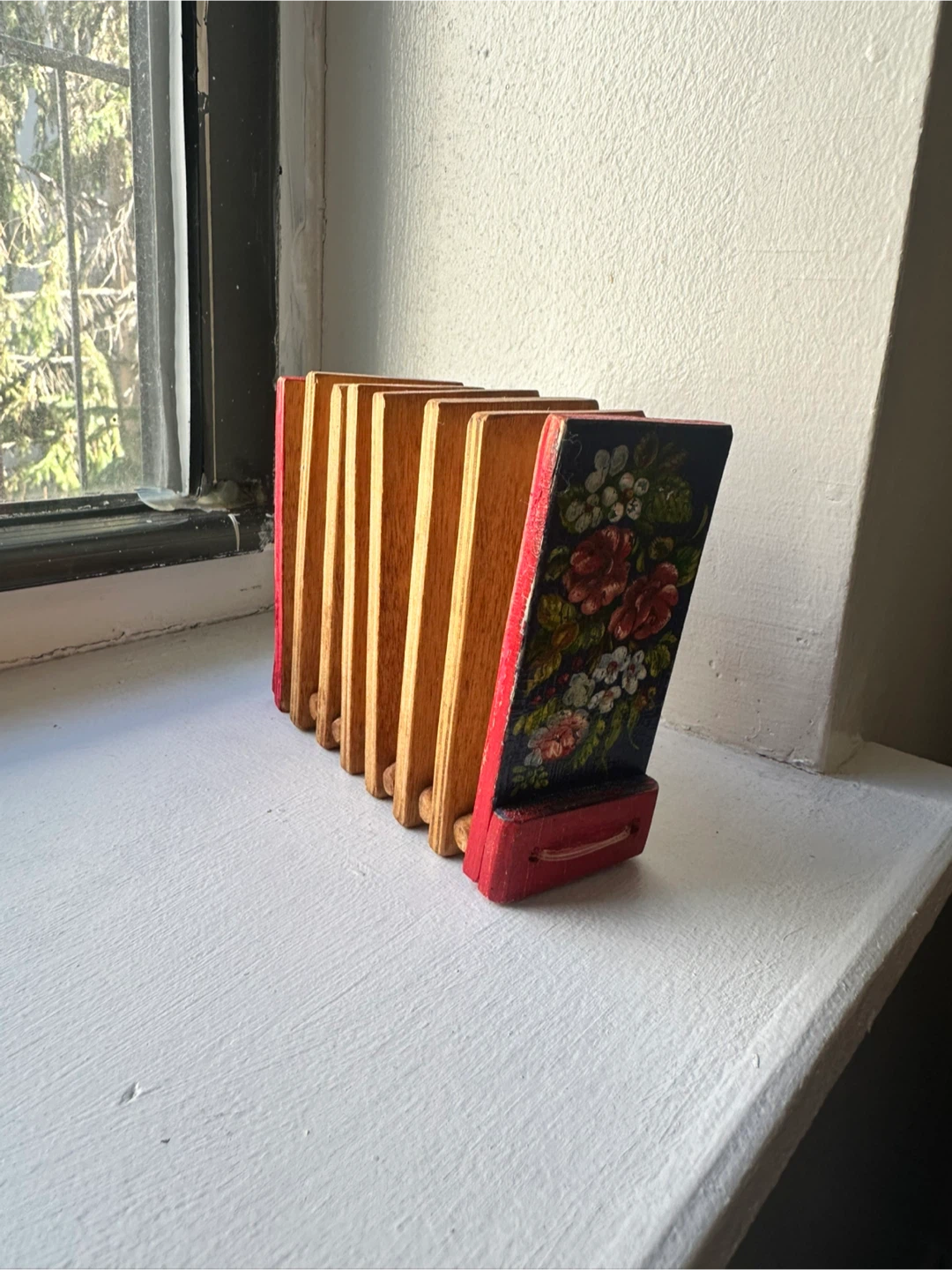 Vintage Hand-Painted Wooden Accordion Trivet