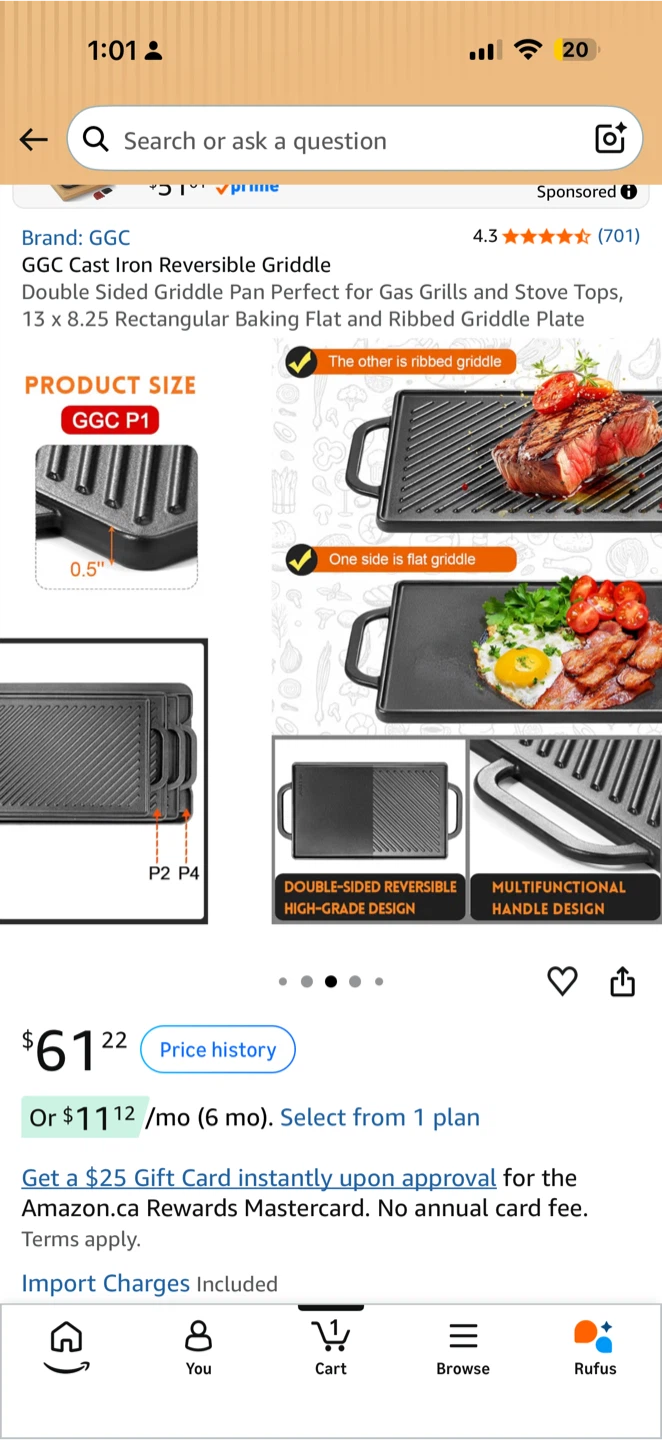 GGC Cast Iron Reversible Griddle brand new - photo 2