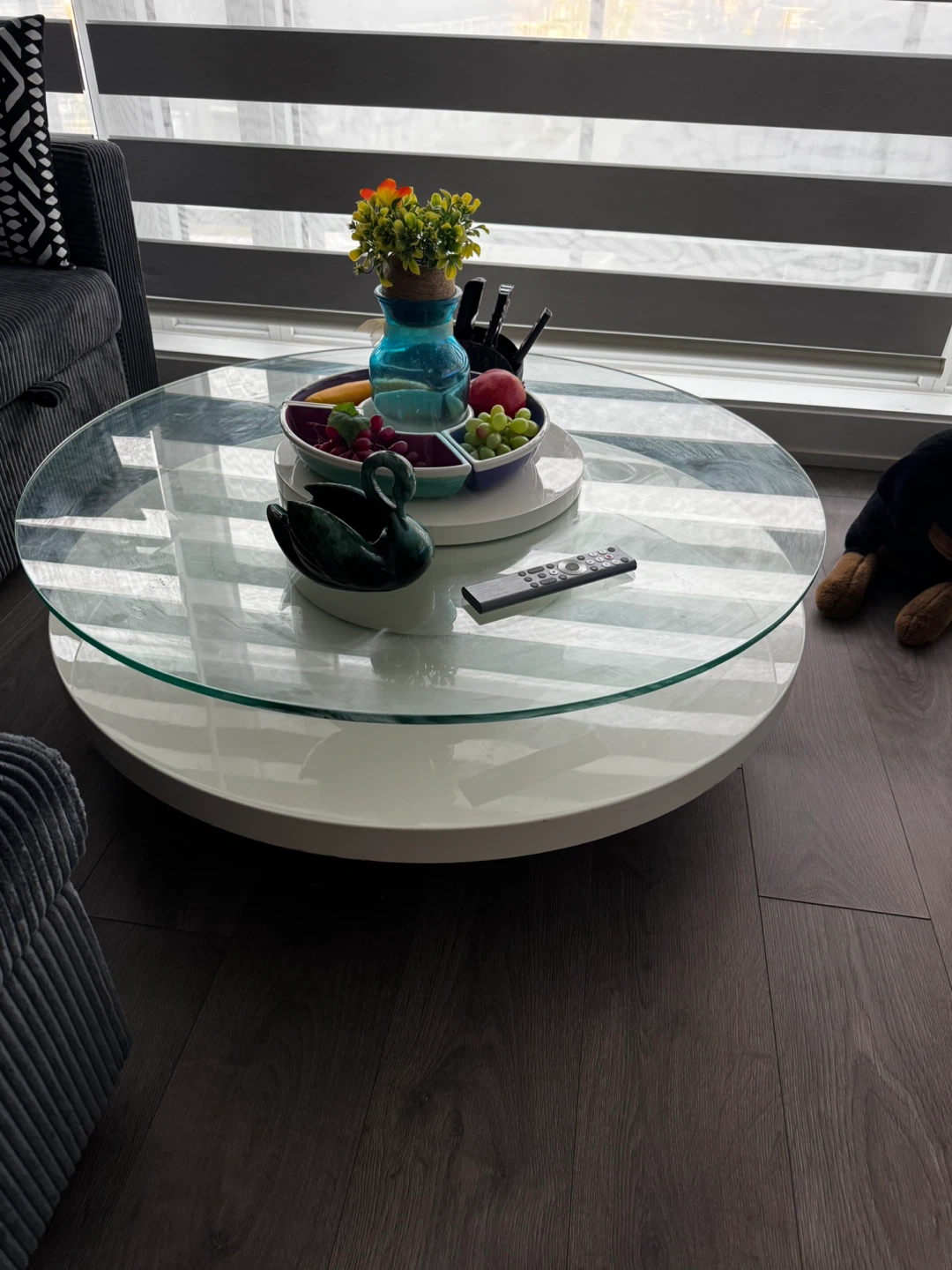Modern round coffee table with glass top