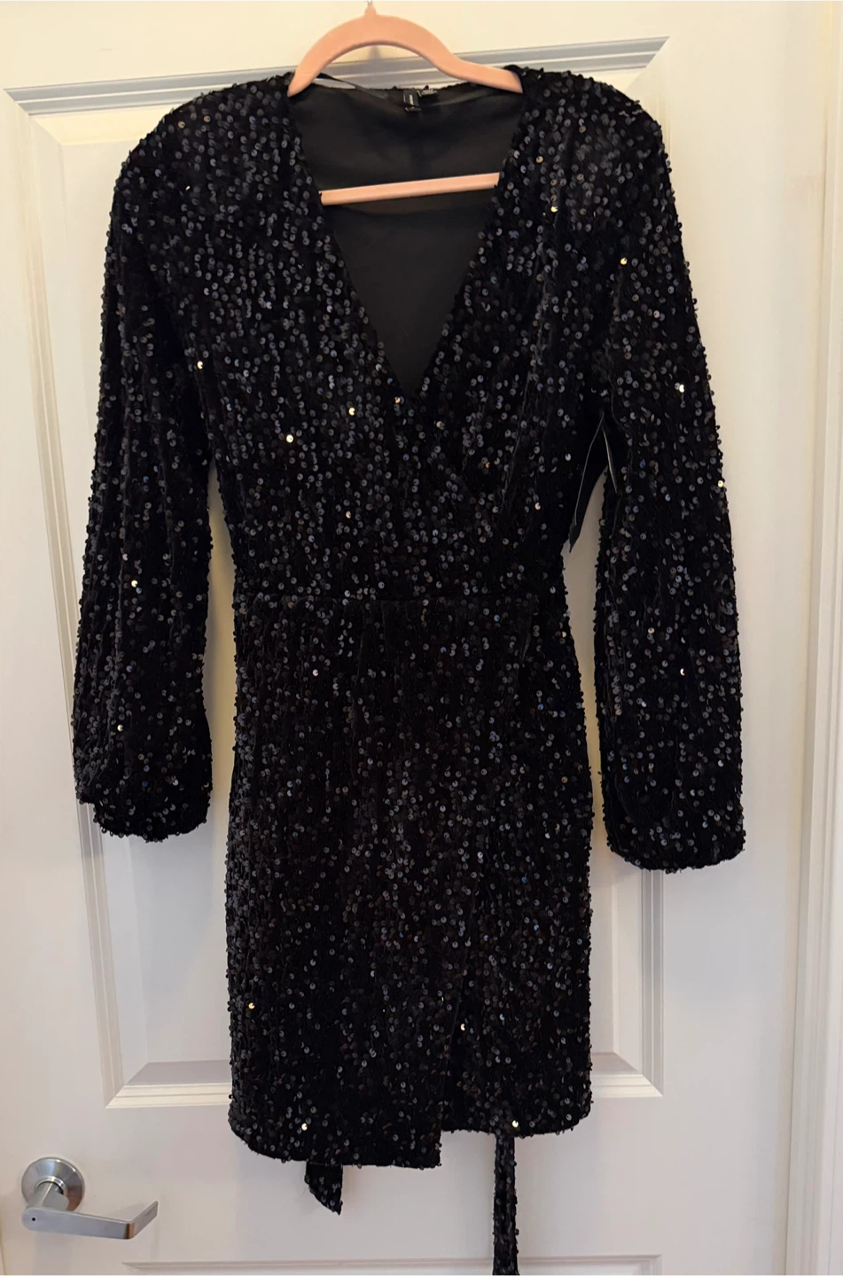 Vero Moda Black Sequin Wrap Party Dress Small BNWT - photo 3