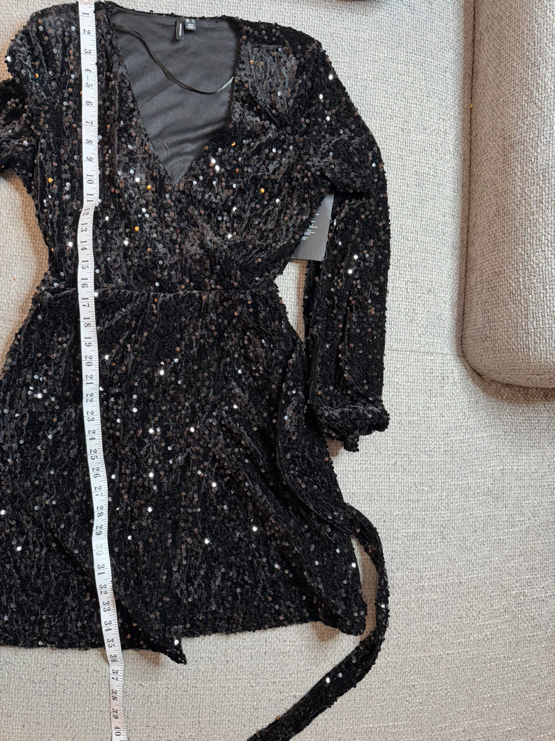 Vero Moda Black Sequin Wrap Party Dress Small BNWT - photo 5
