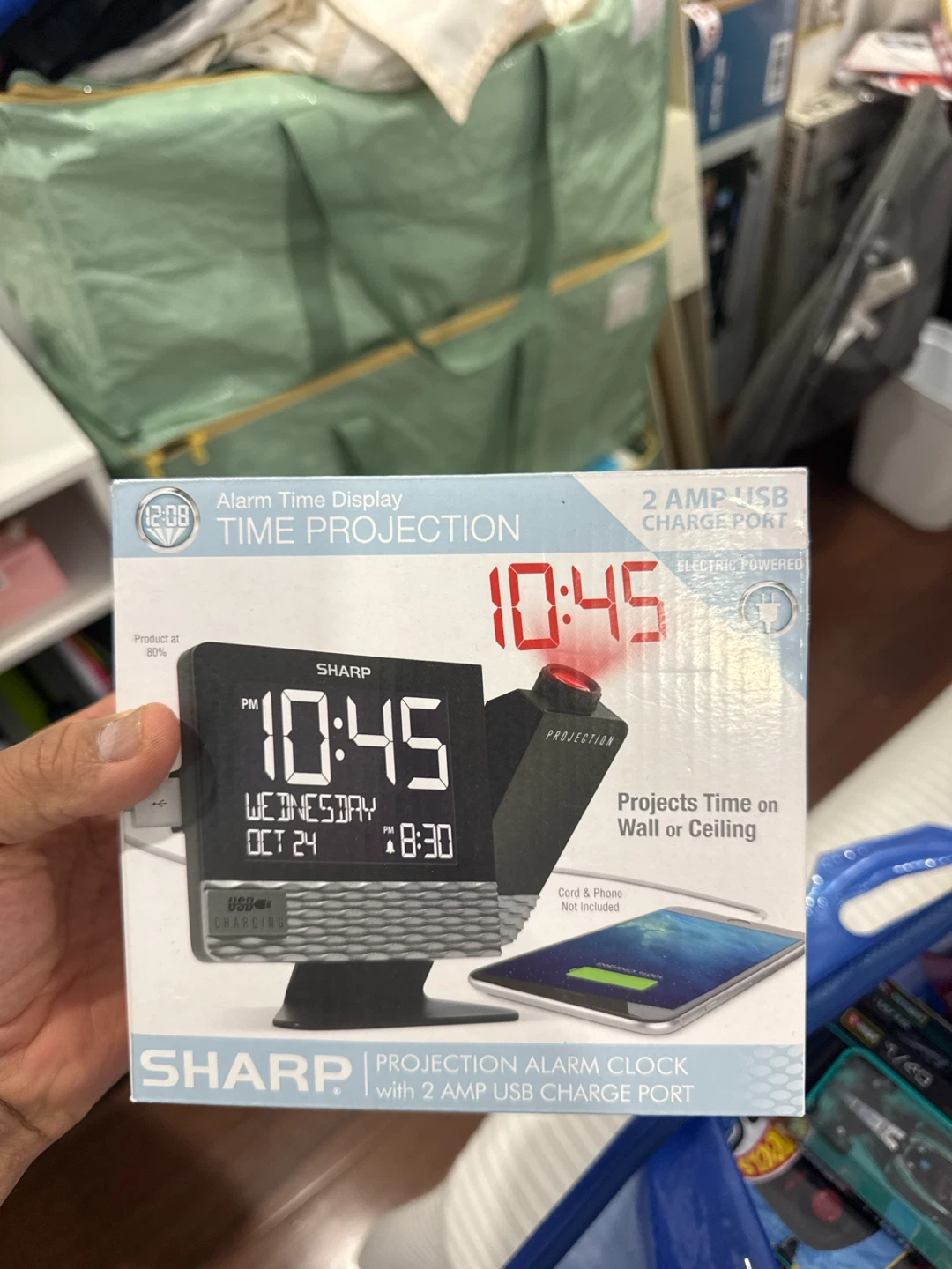 Sharp Projection Alarm Clock with USB Charge Port