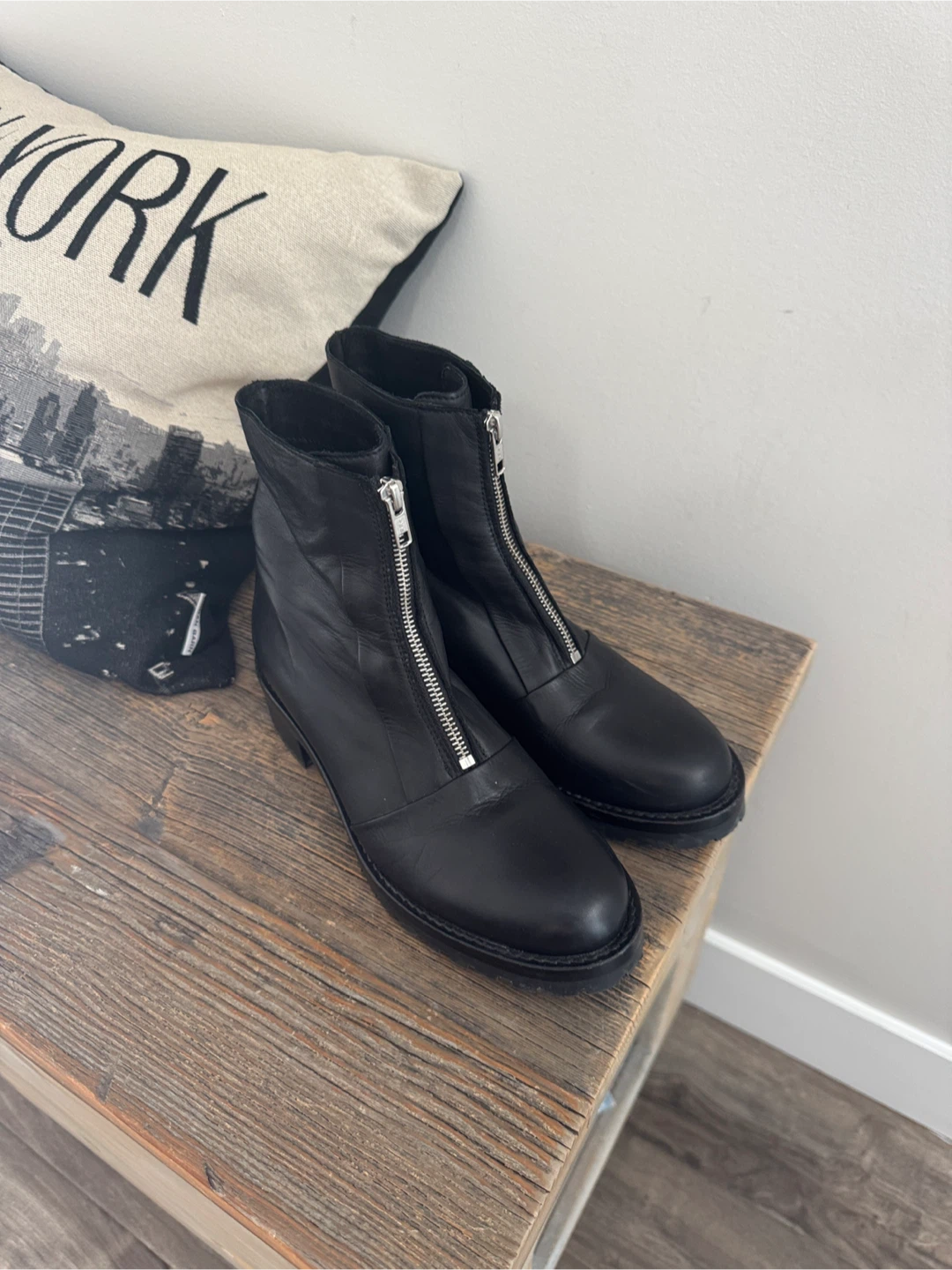 Little burgundy zip front leather boots