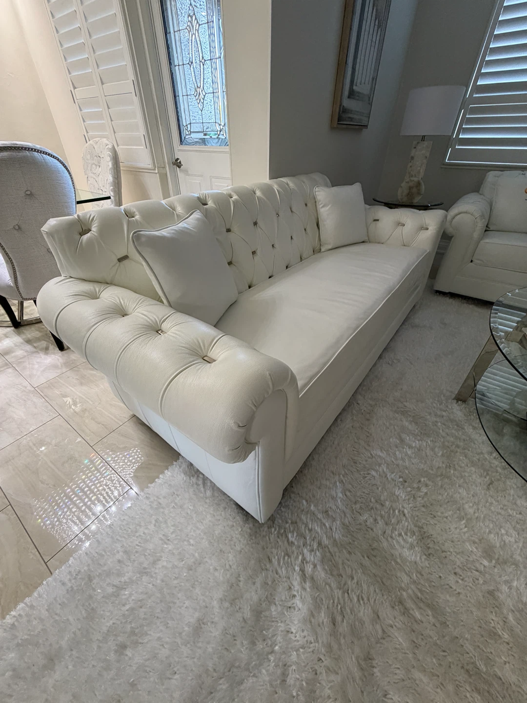White Tufted Living Room Furniture Set
