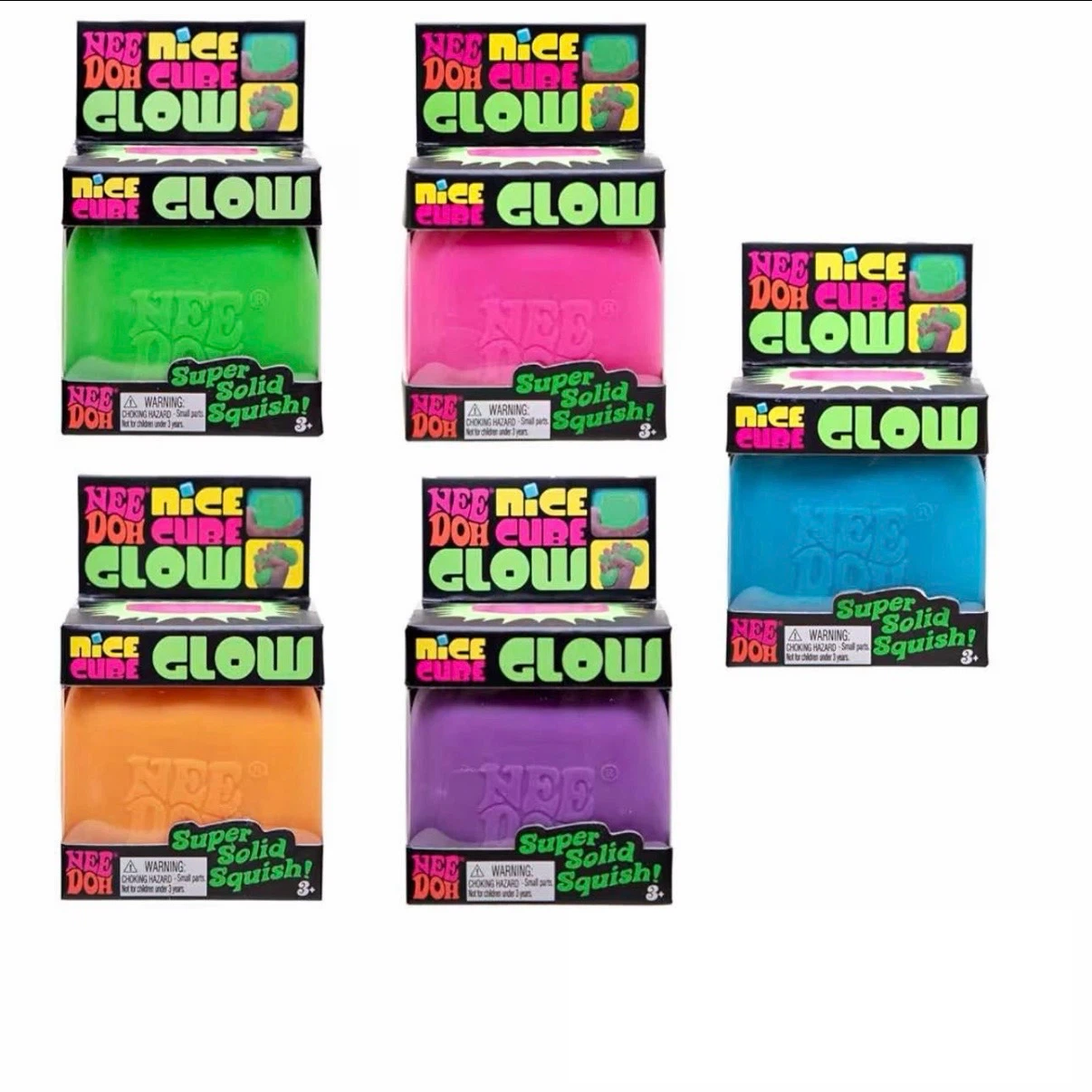 Brand New Authentic Nee Doh Nice Cube Glow Squish Toys
