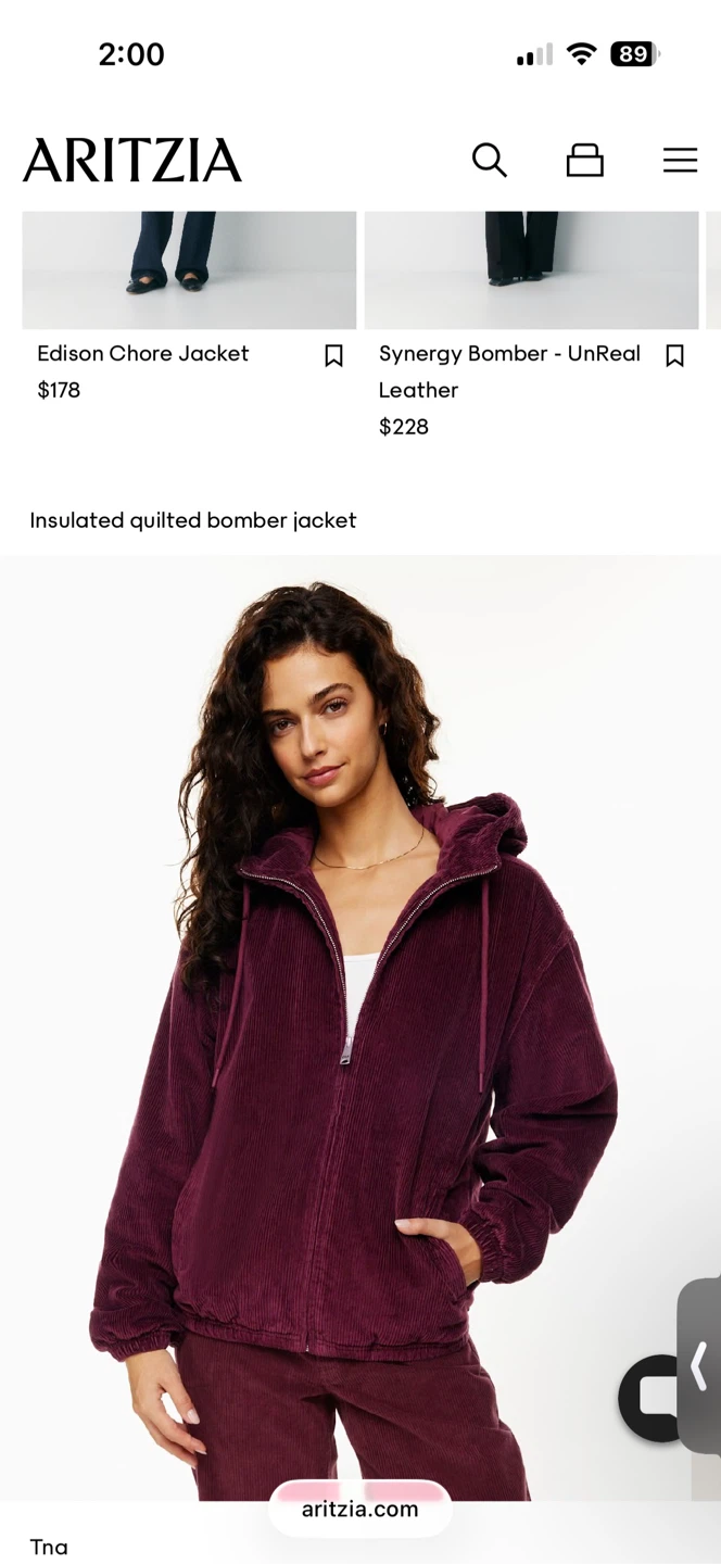 Aritzia Tna Corduroy Zip-Up Hoodie