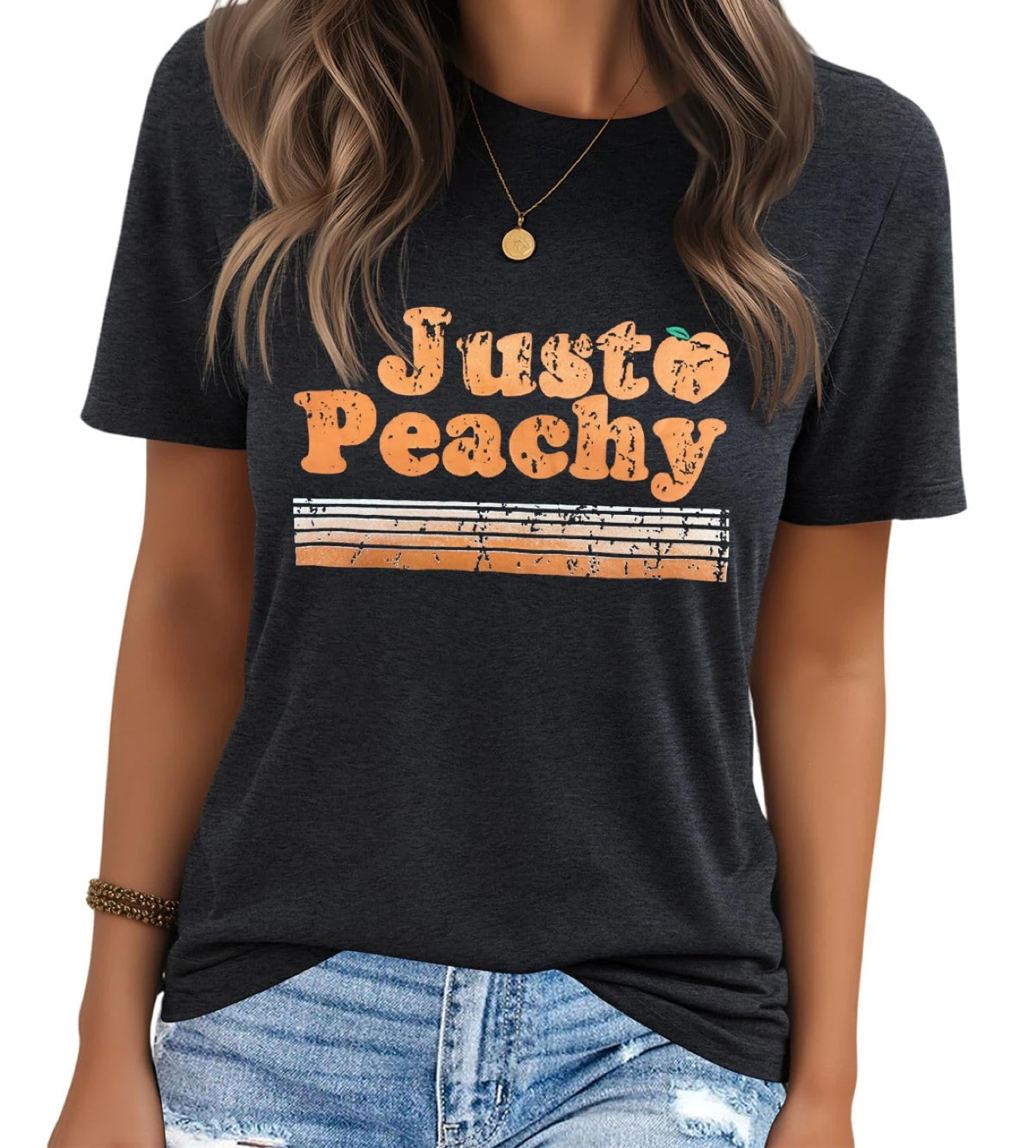 Just Peachy Black Graphic T-Shirt - M