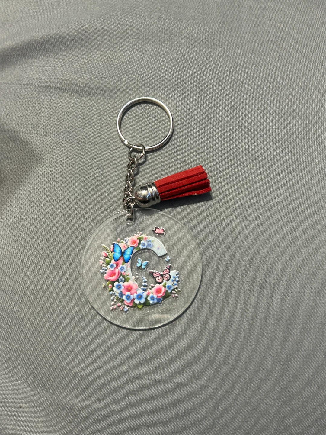 Floral Initial Acrylic Keychain with Tassel