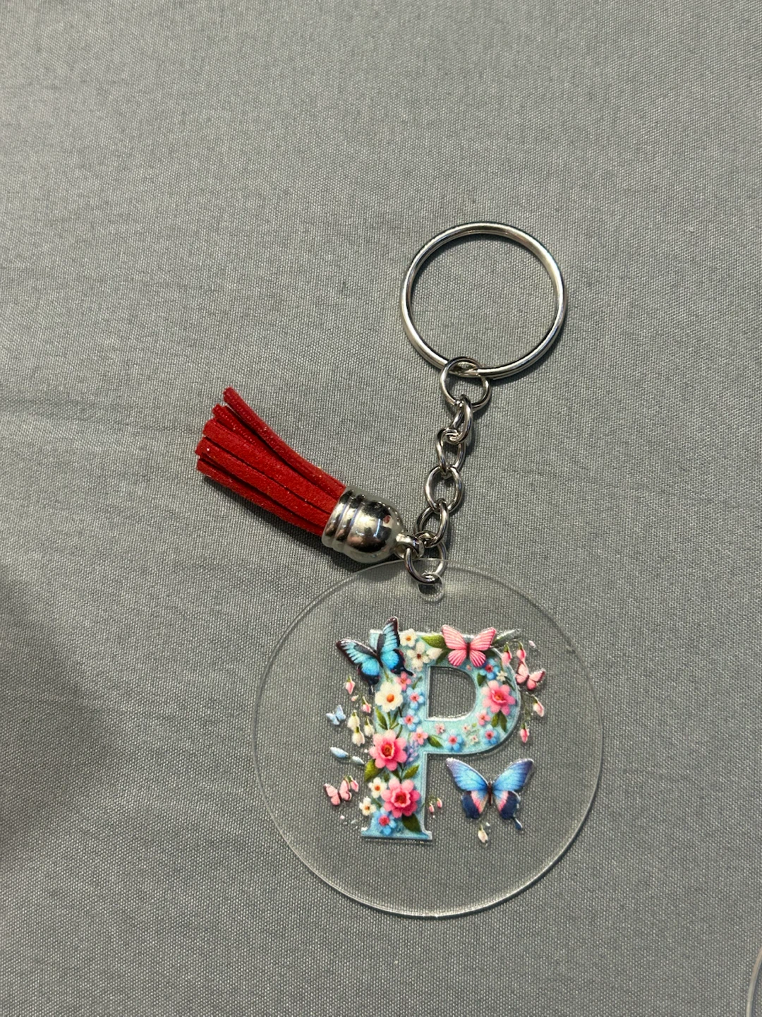 Floral Initial Acrylic Keychain with Tassel - photo 3