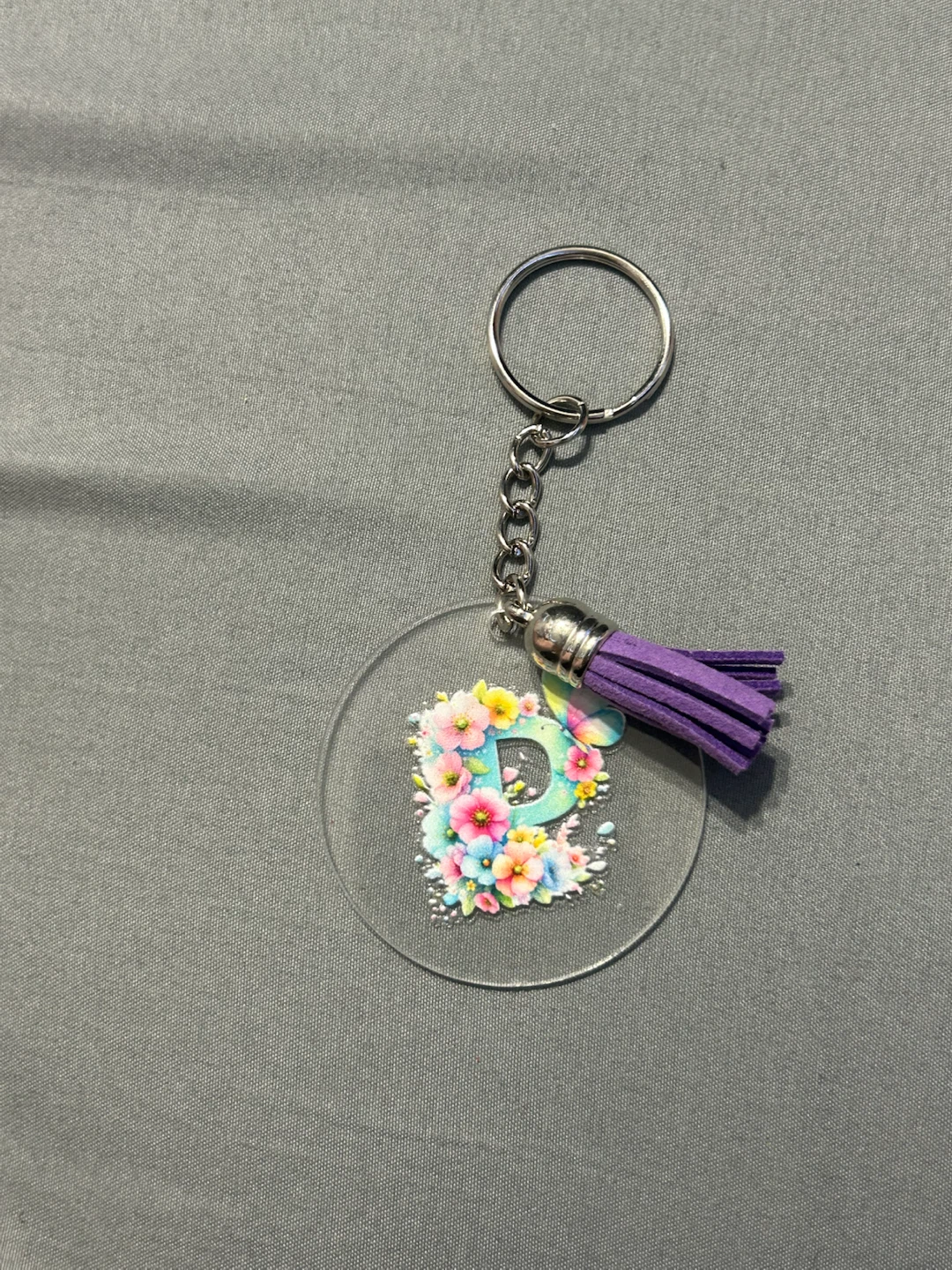 Floral Initial Acrylic Keychain with Tassel - photo 4