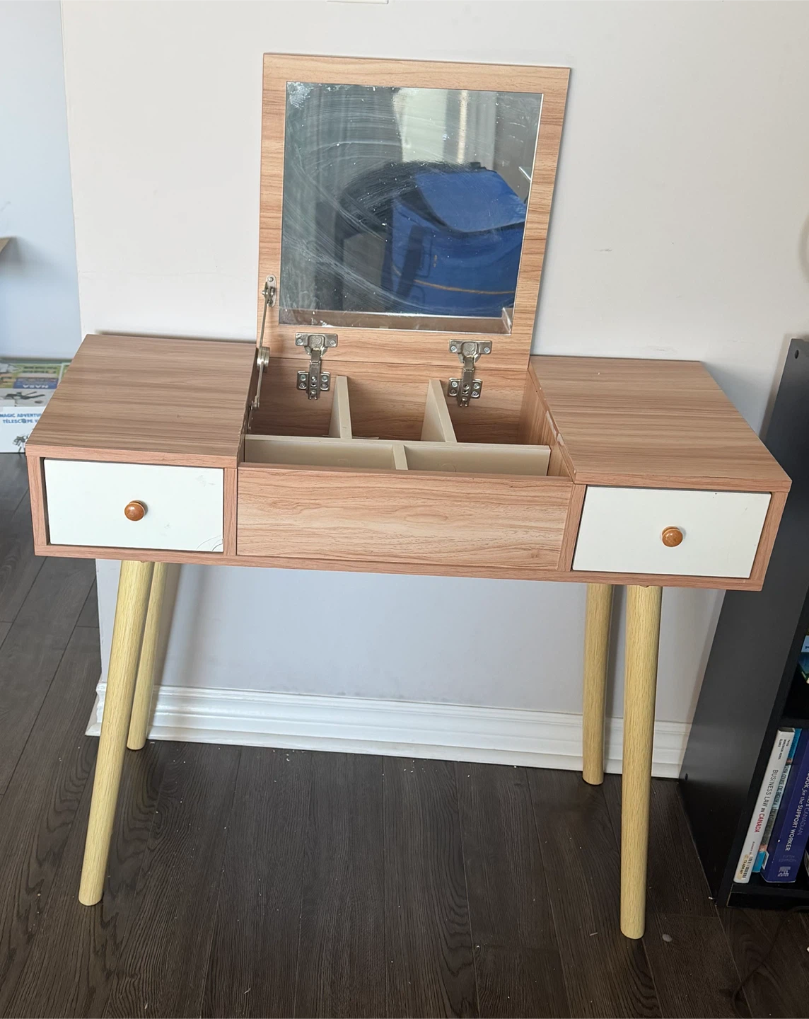 Wood Finish Vanity Desk with Flip-Top Mirror - photo 2