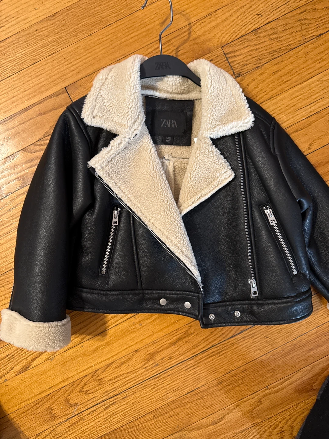 Zara Faux Leather Sherpa Lined Moto Jacket Size 5 - photo 2