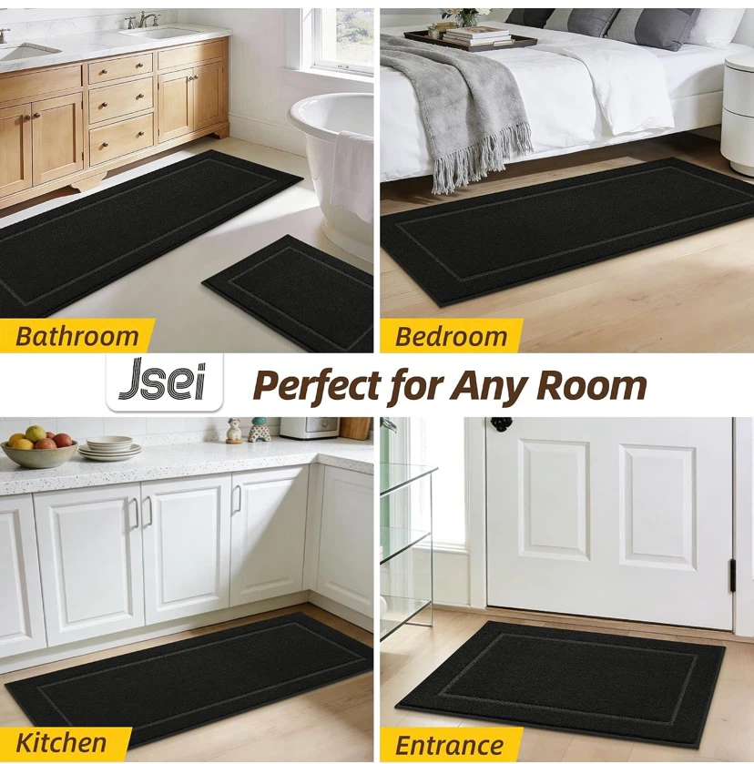 New 2pc Non-Slip Bathroom Rugs Black - photo 5