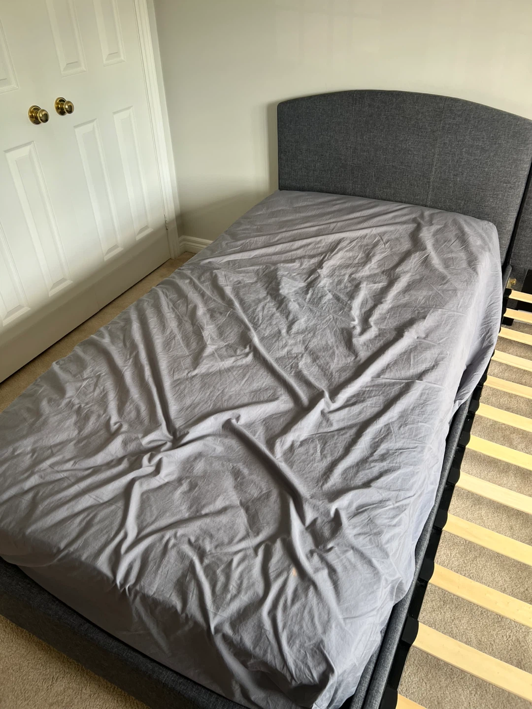Grey Twin Upholstered Bed frame + Mattress