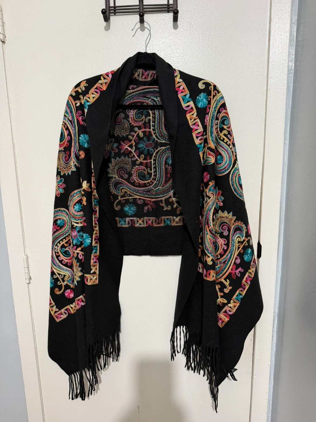 La Seine Black Embroidered Paisley Shawl