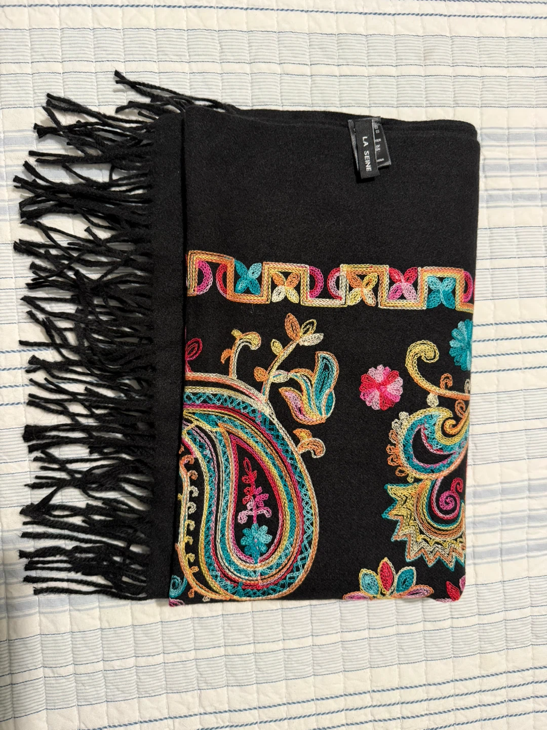 La Seine Black Embroidered Paisley Shawl - photo 2