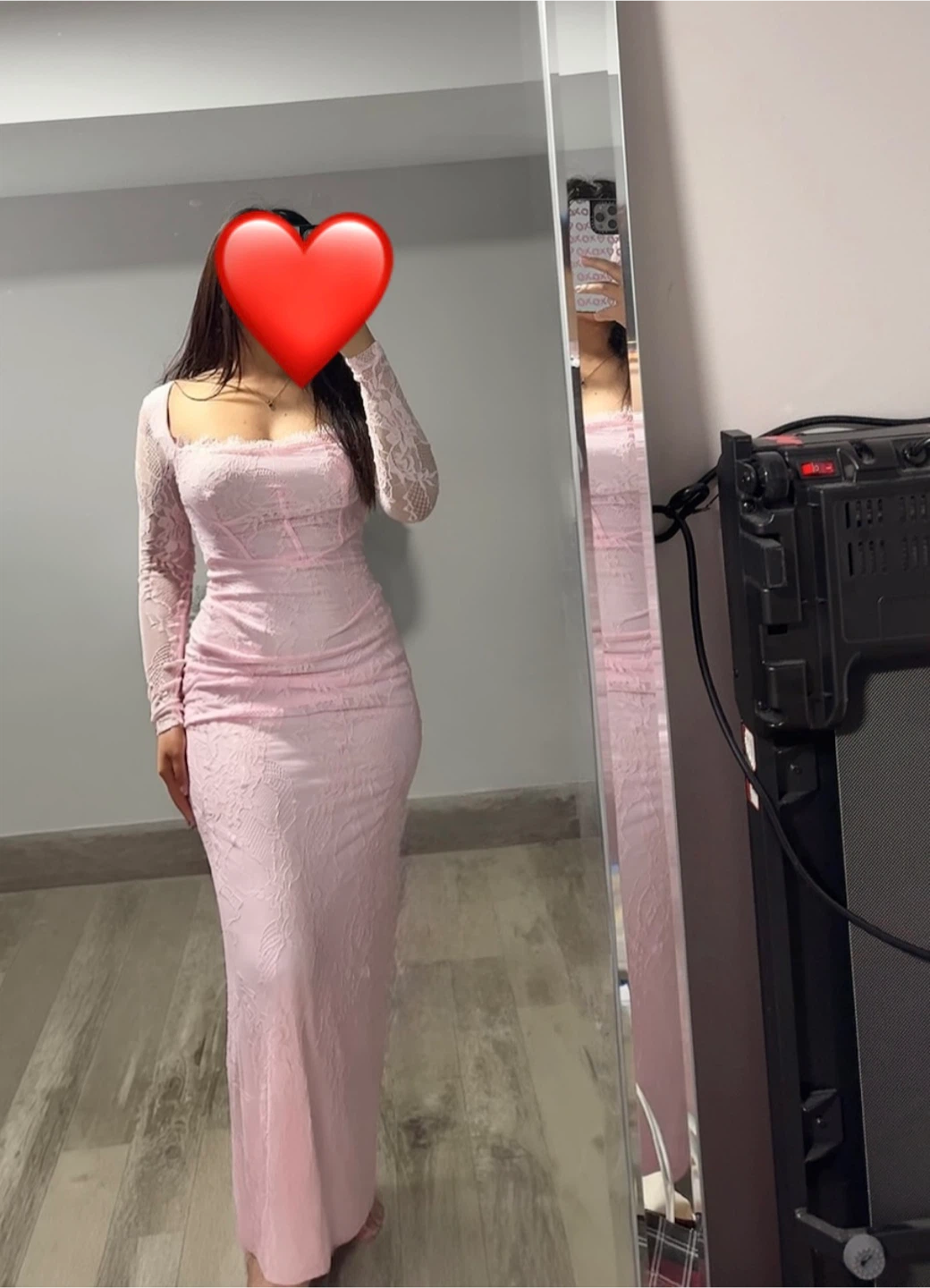 Light Pink Lace Long Sleeve Maxi Dress