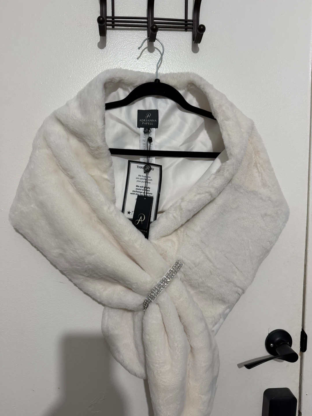 Adrianna Papell White Faux Fur Shawl