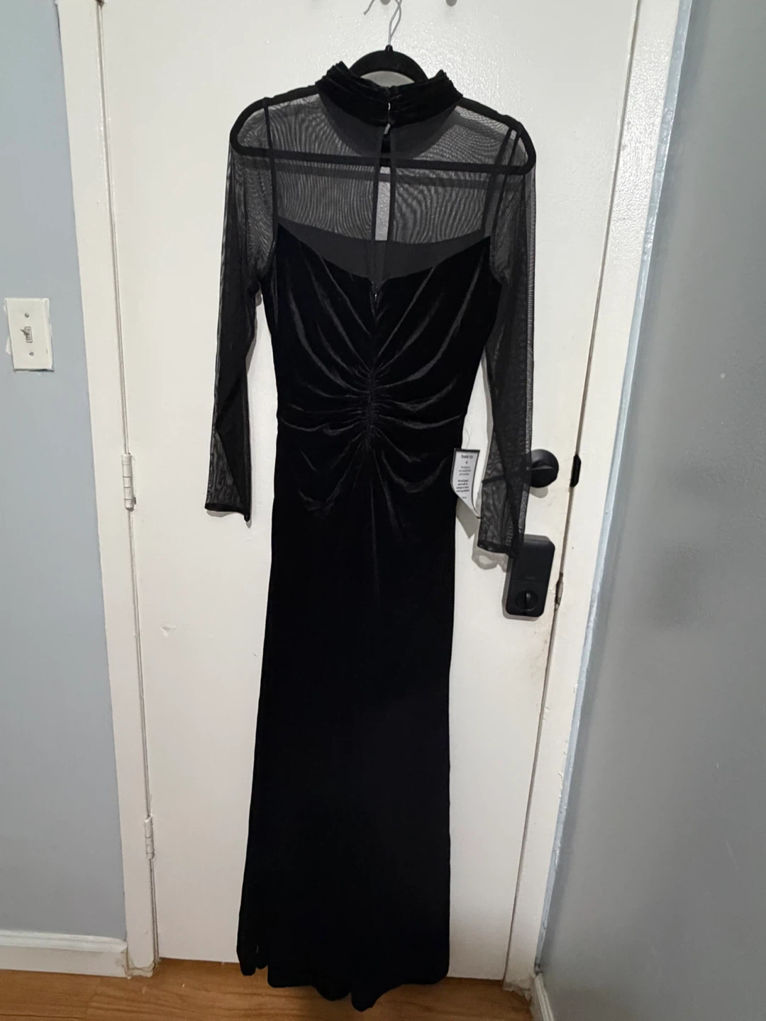 Eliza J Black Velvet Mesh Long Sleeve Gown - photo 2
