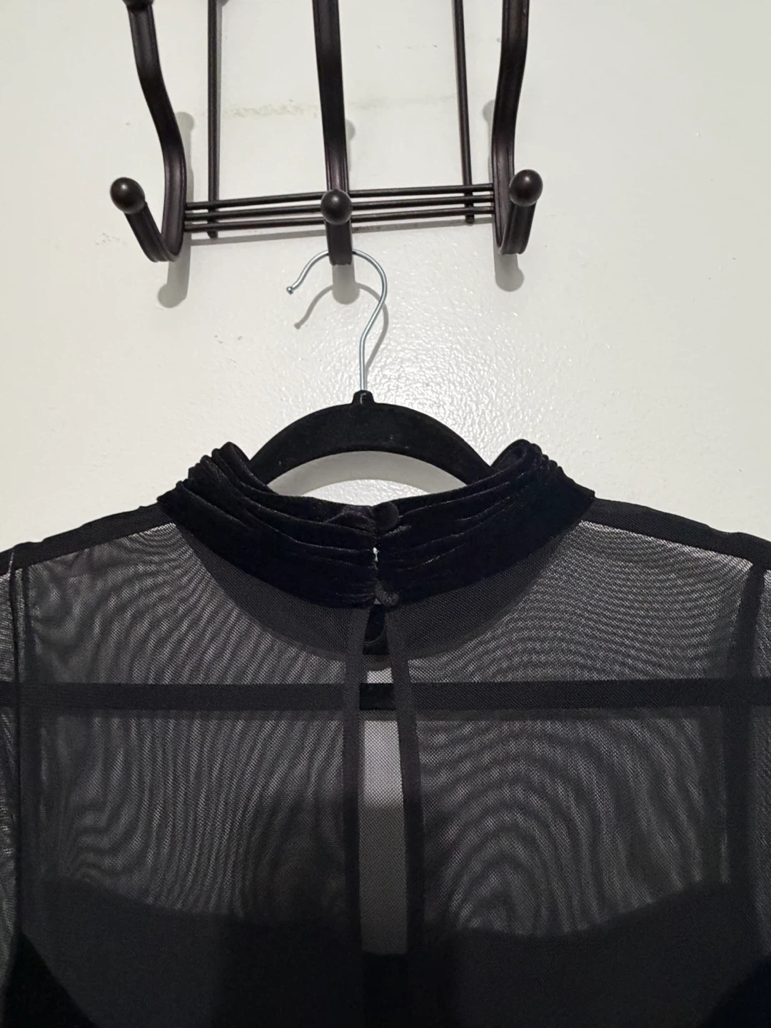 Eliza J Black Velvet Mesh Long Sleeve Gown - photo 3