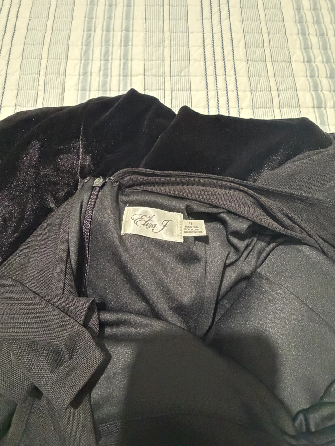Eliza J Black Velvet Mesh Long Sleeve Gown - photo 4