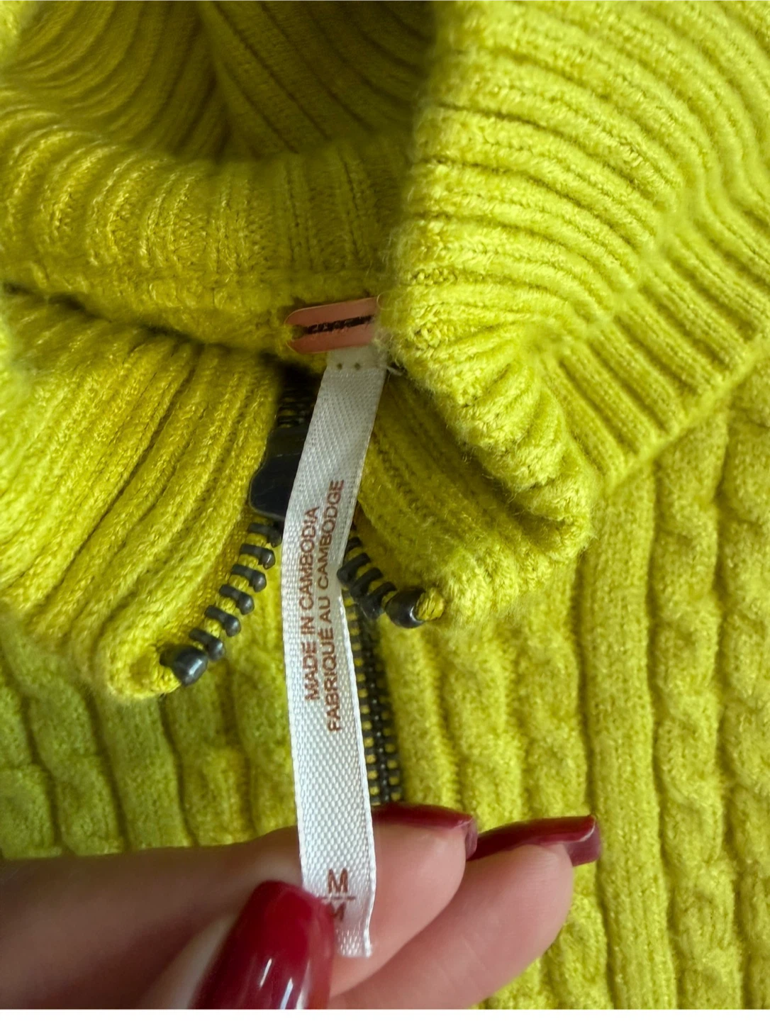 Free People Lime Green Cable Knit Zip Up Sweater Medium BNWOT - photo 3