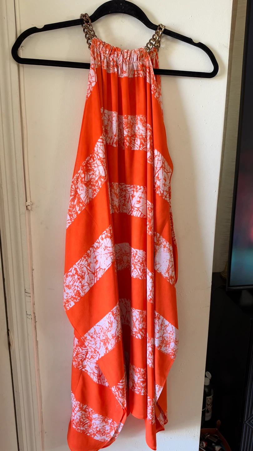 Michael Kors Orange Print Halter Dress Size L