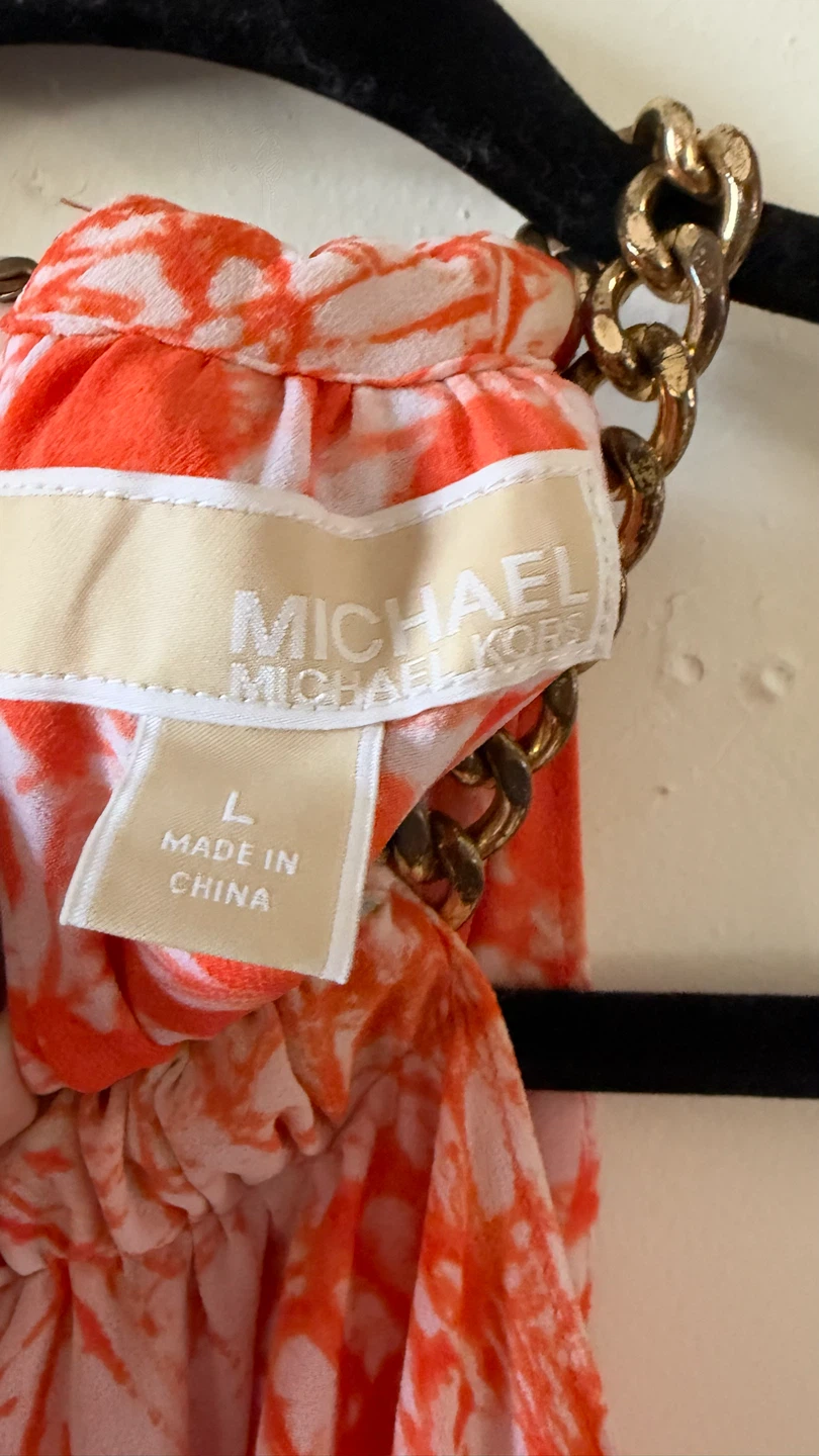 Michael Kors Orange Print Halter Dress Size L - photo 2