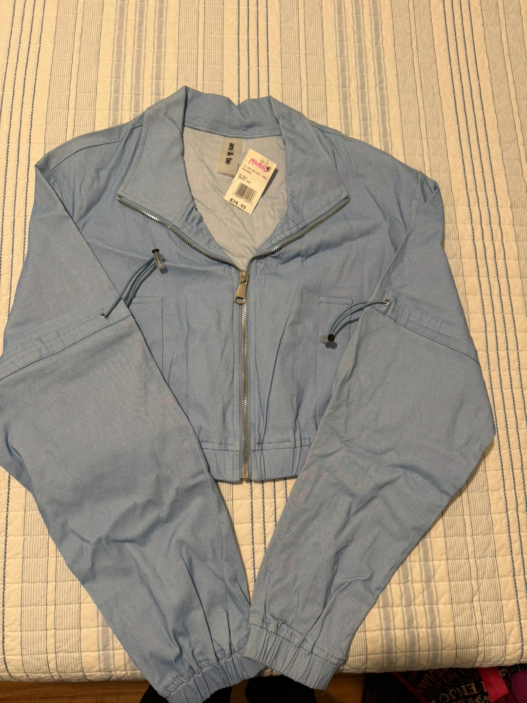 are & be light blue denim zip-up jacket