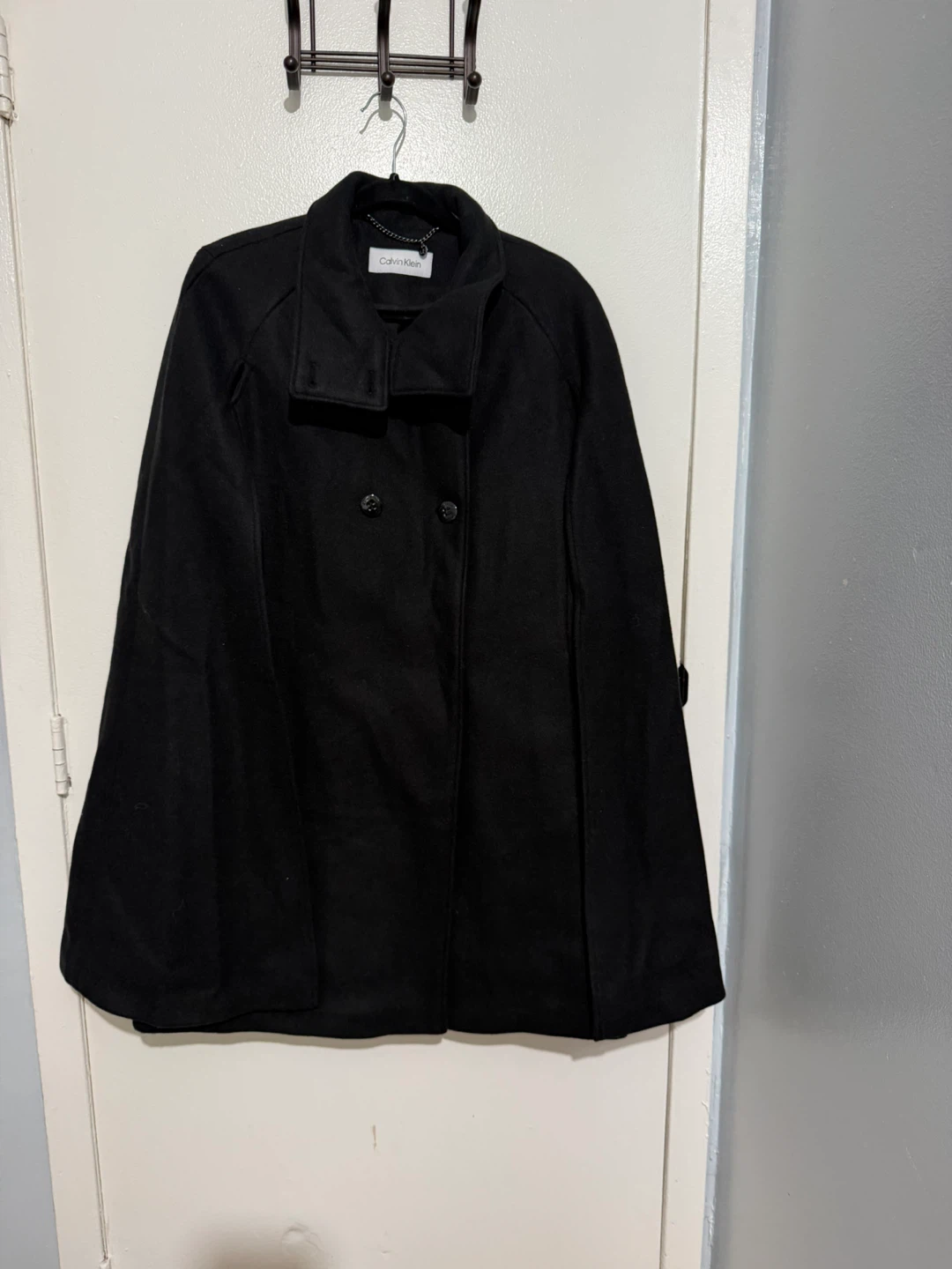Calvin Klein Black Wool-Blend Cape