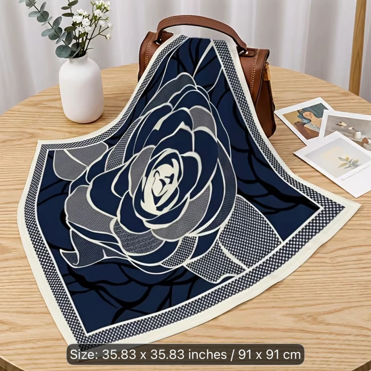 Brand New Navy Blue and White Floral Pattern Silk Scarf