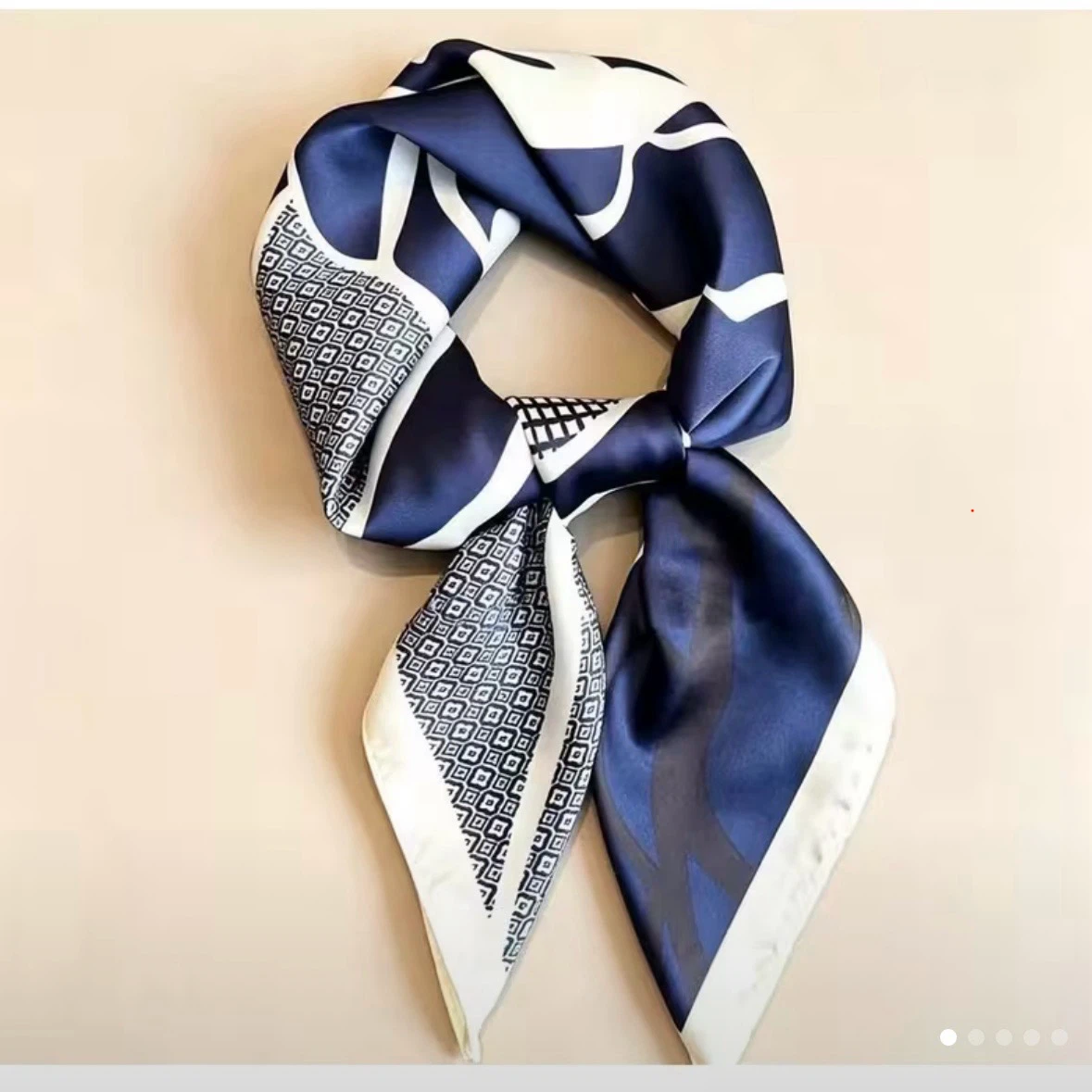 Brand New Navy Blue and White Floral Pattern Silk Scarf - photo 5