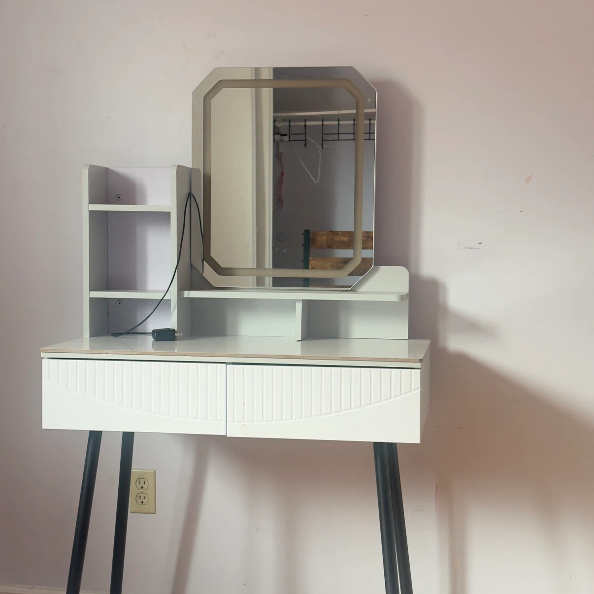 White Vanity Table with LED Mirror