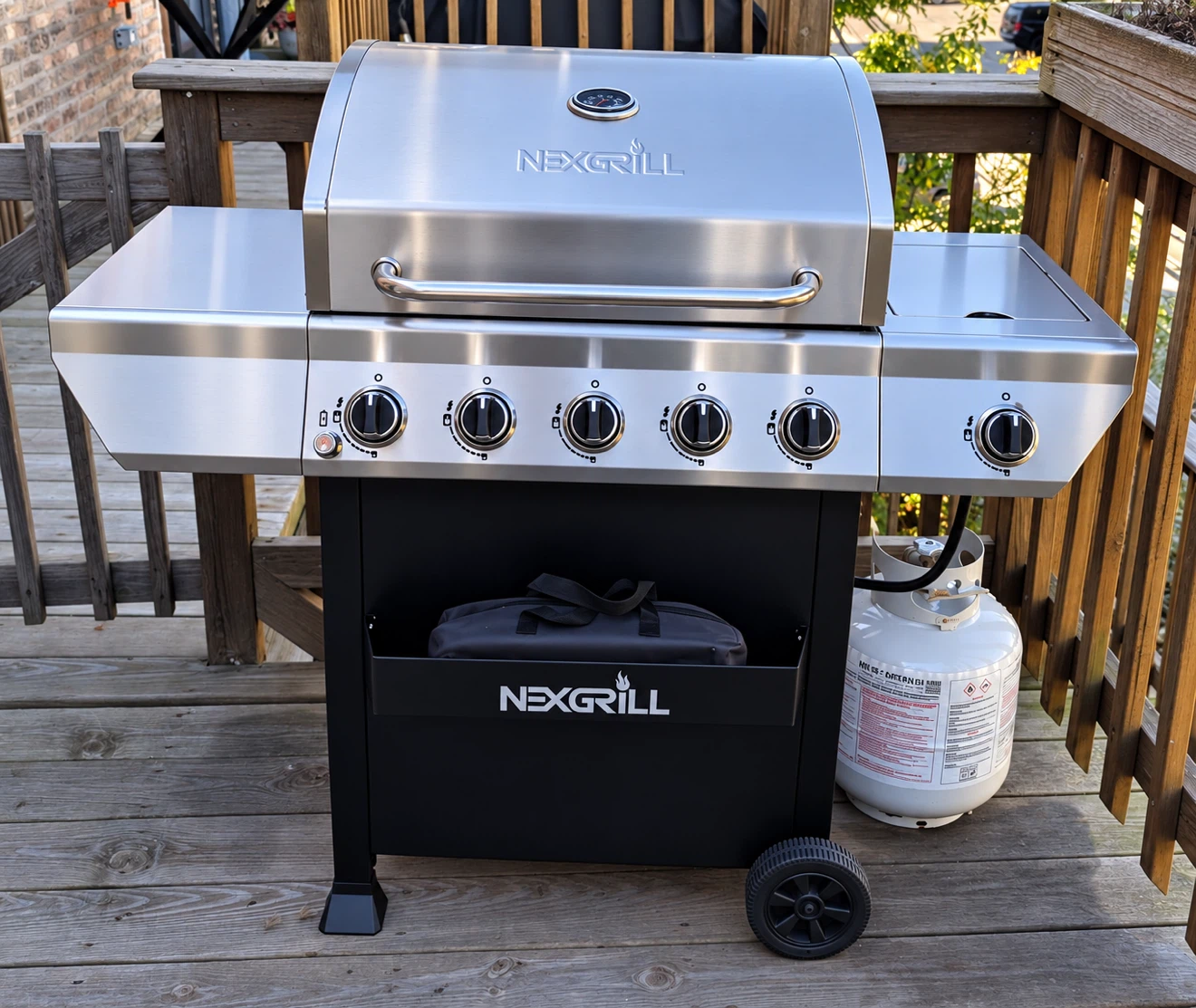 5-Burner Propane Gas Grill with Side Burner and Condiment Rack