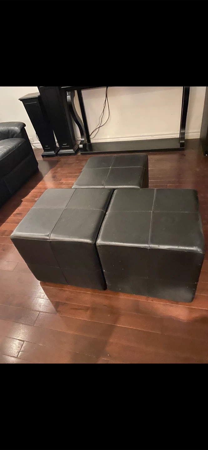 Set of 3 Black Leatherette Storage Ottomans