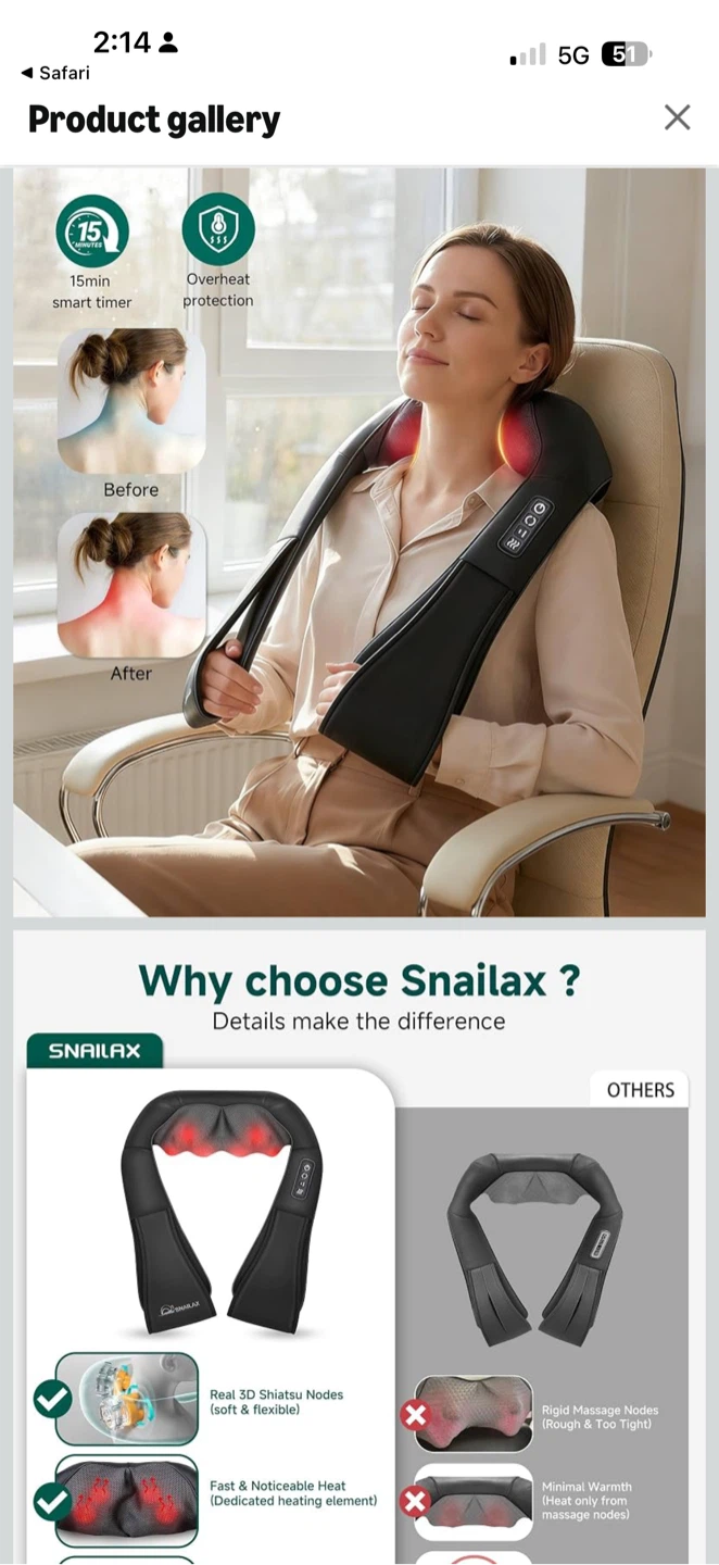 Snailax Shiatsu Neck and Shoulder Massager - photo 2
