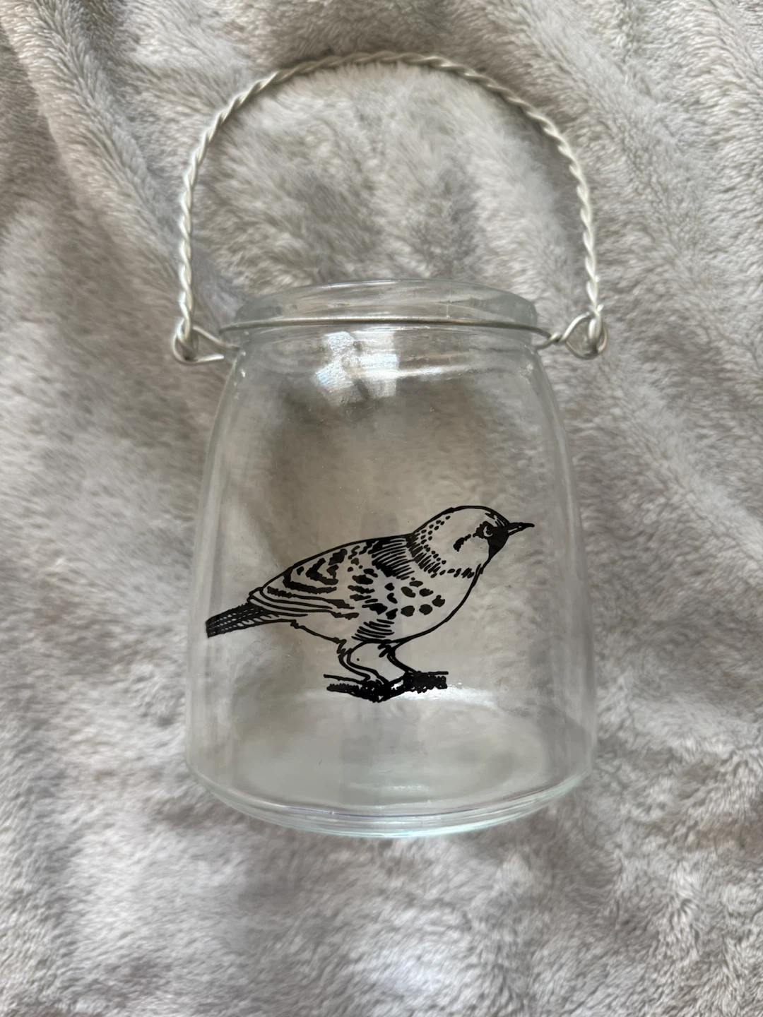 Glass bird container with metal handle - photo 2