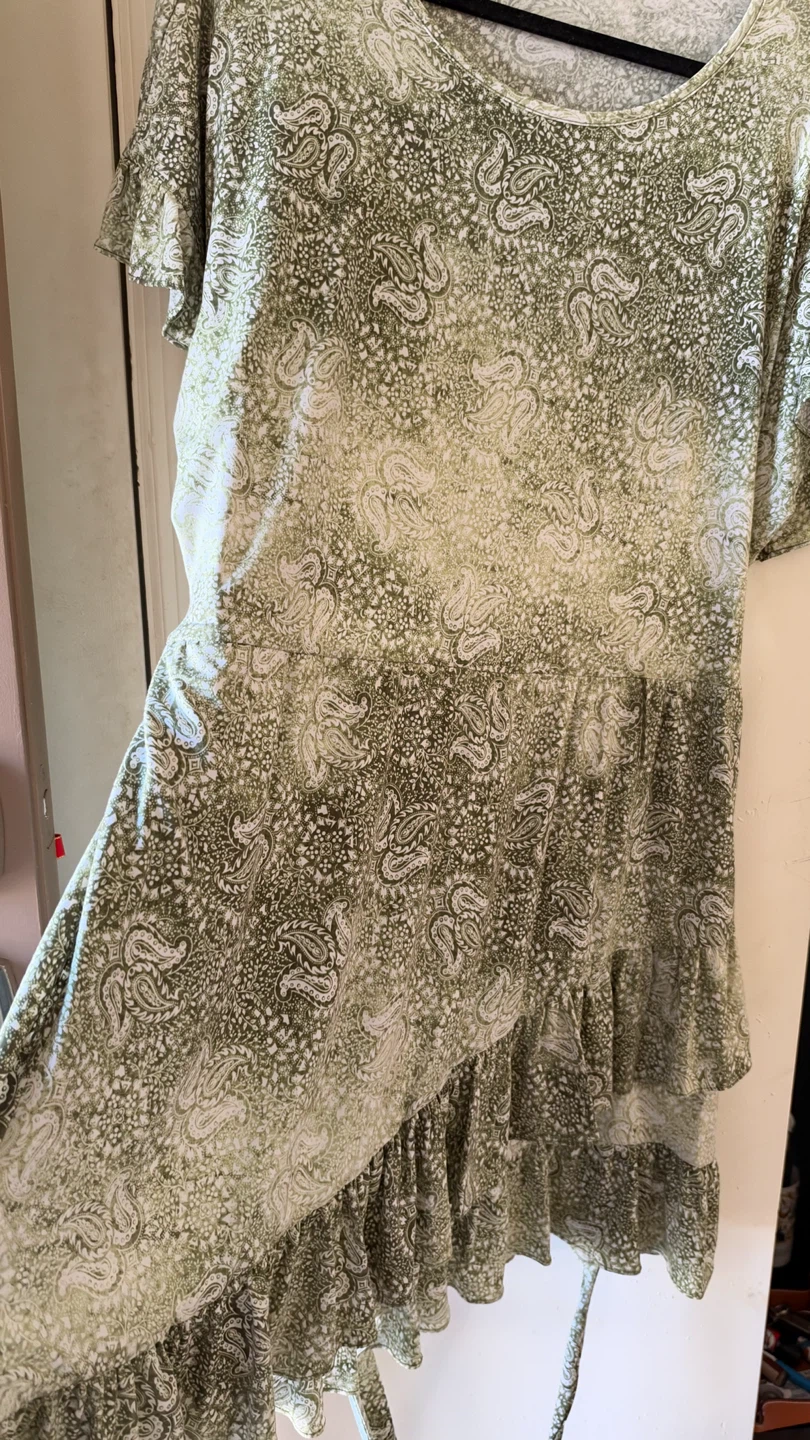 Green Paisley Ruffle Dress