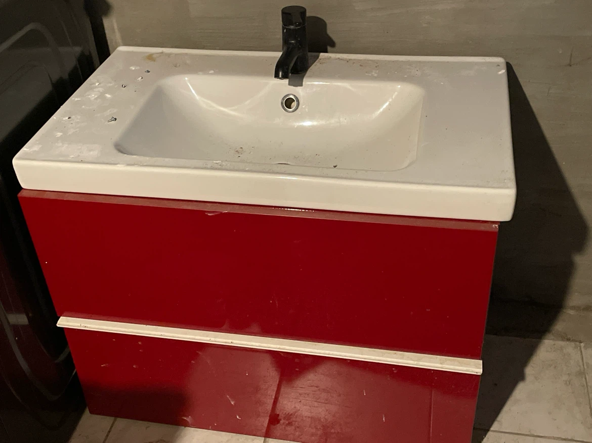 Red Bathroom Vanity with Sink