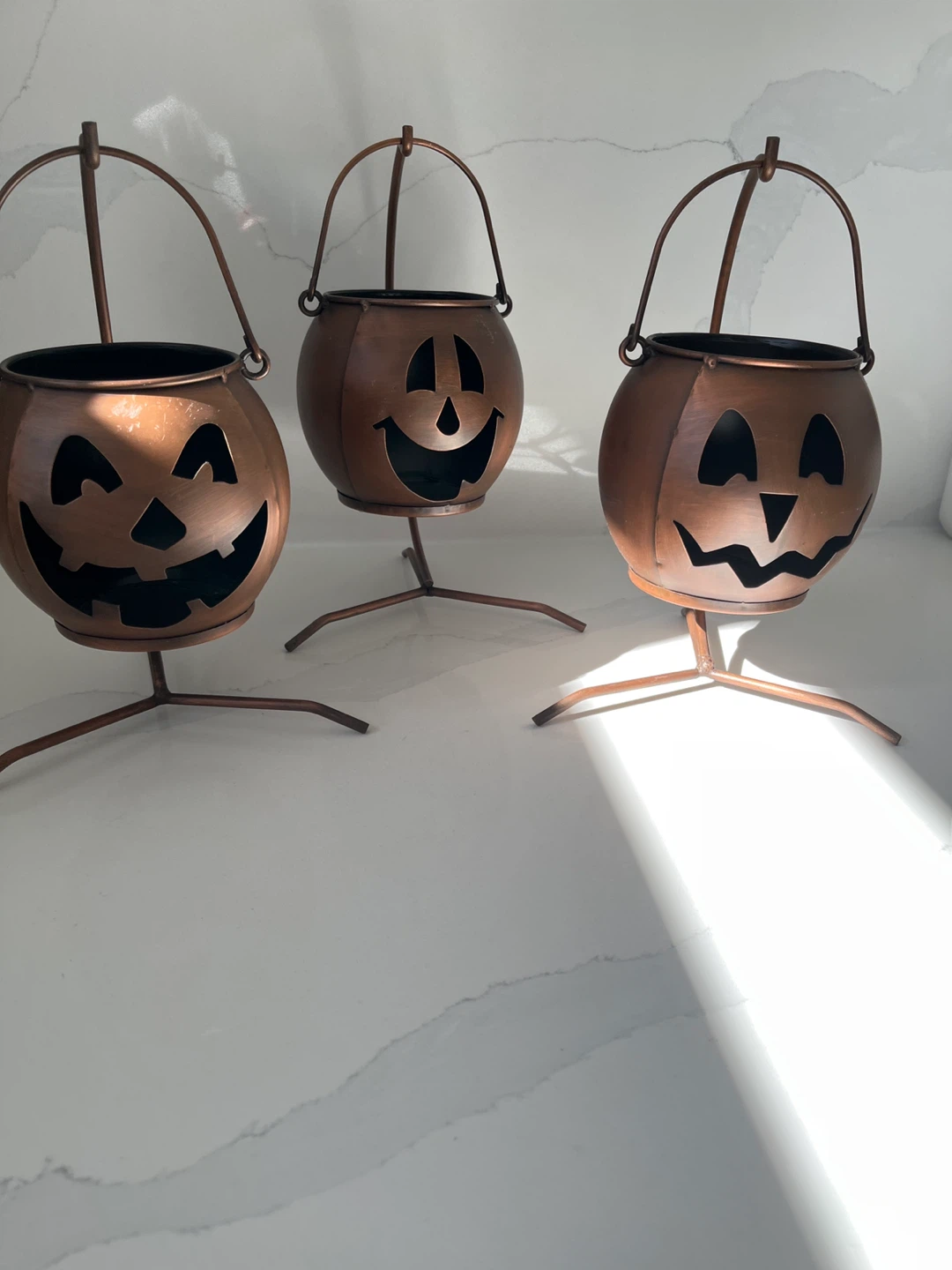Set of 3 Metal Jack-o'-Lantern Tealight Holders