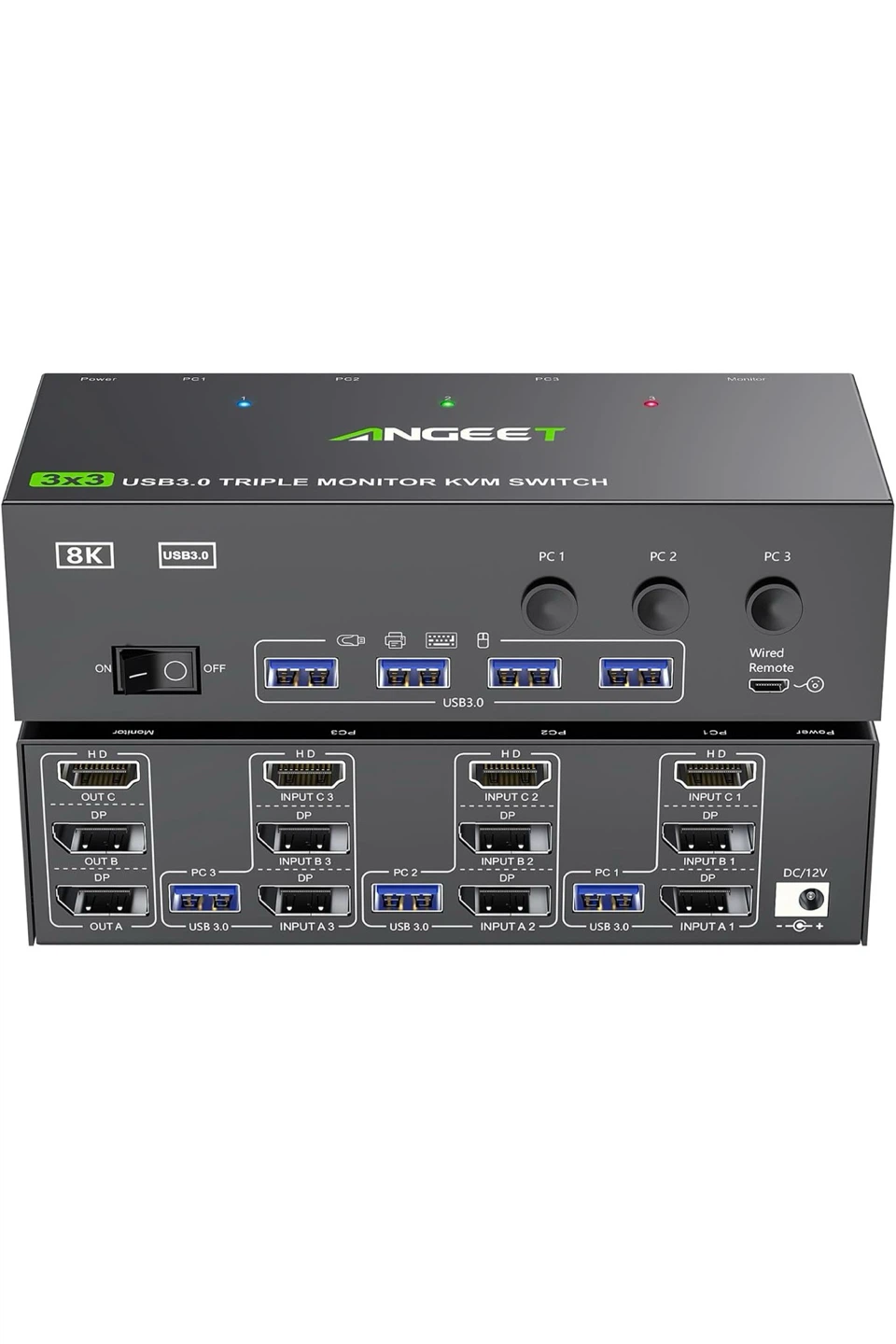 (NO CABLES INCLUDED ONLY HUB)KVM Switch 3 Monitors 3 Computers