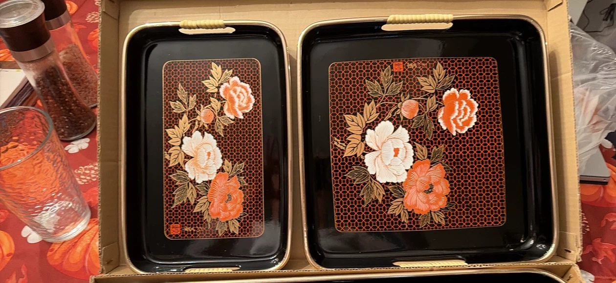 3-Piece Decorative Floral Serving Tray Set