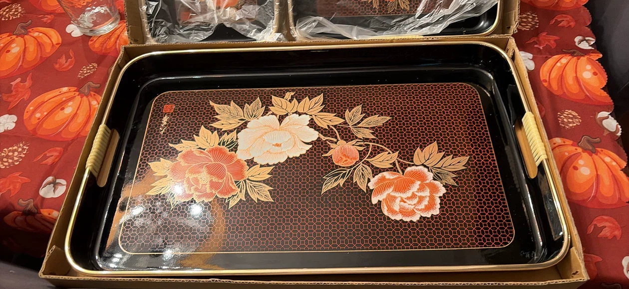 3-Piece Decorative Floral Serving Tray Set - photo 2