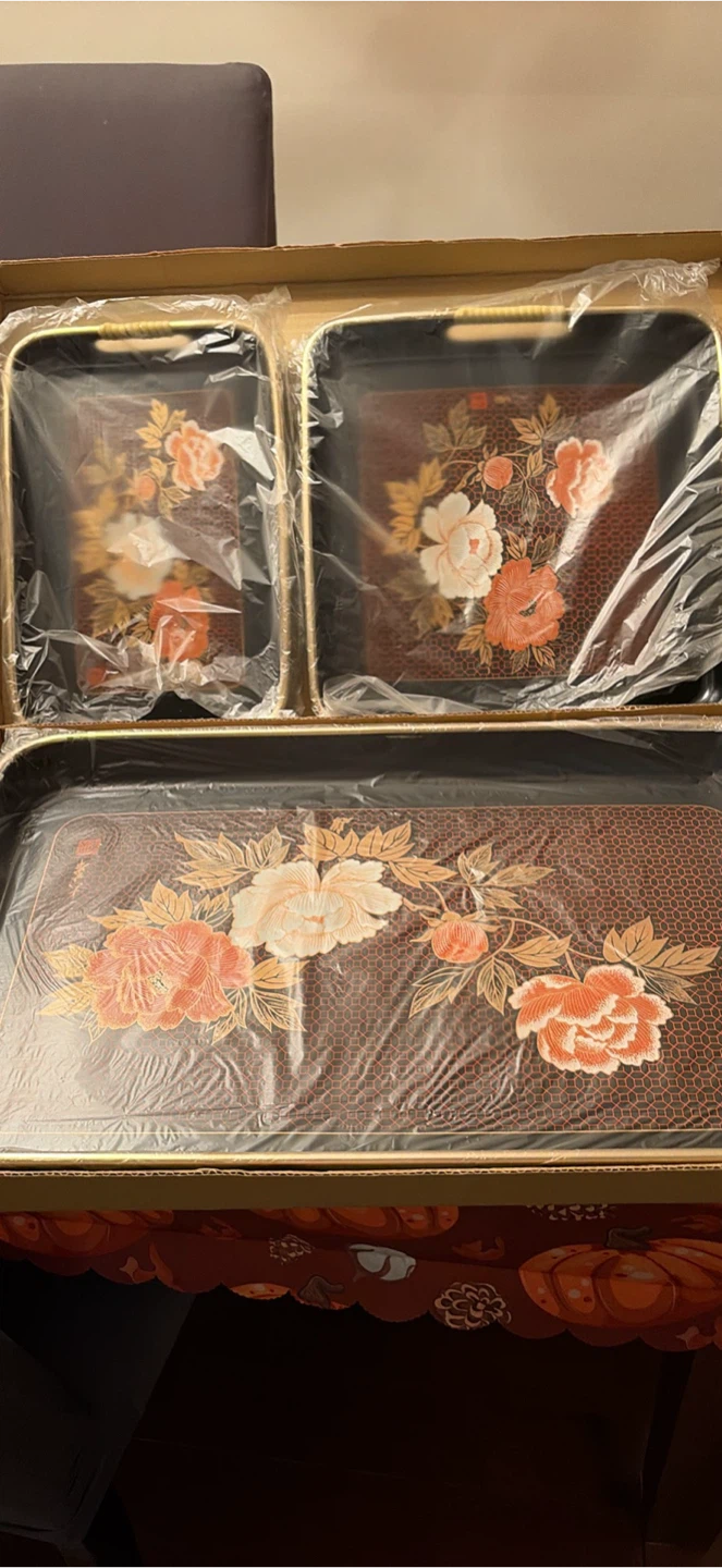 3-Piece Decorative Floral Serving Tray Set - photo 3