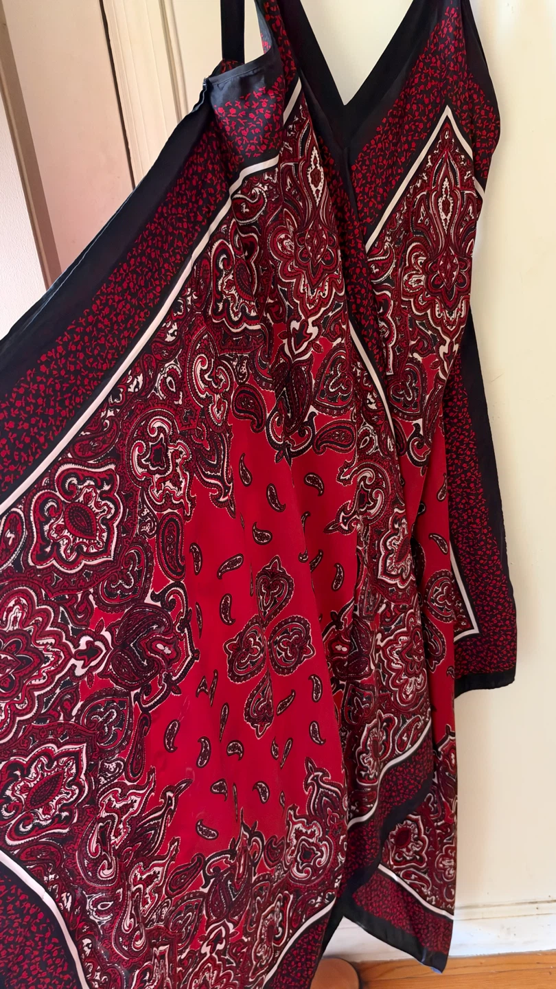 Red and Black Paisley Print Dress